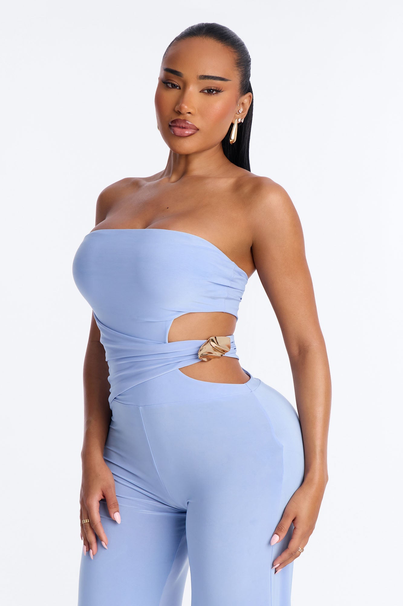 Anika Cut Out Strapless Jumpsuit - Blue