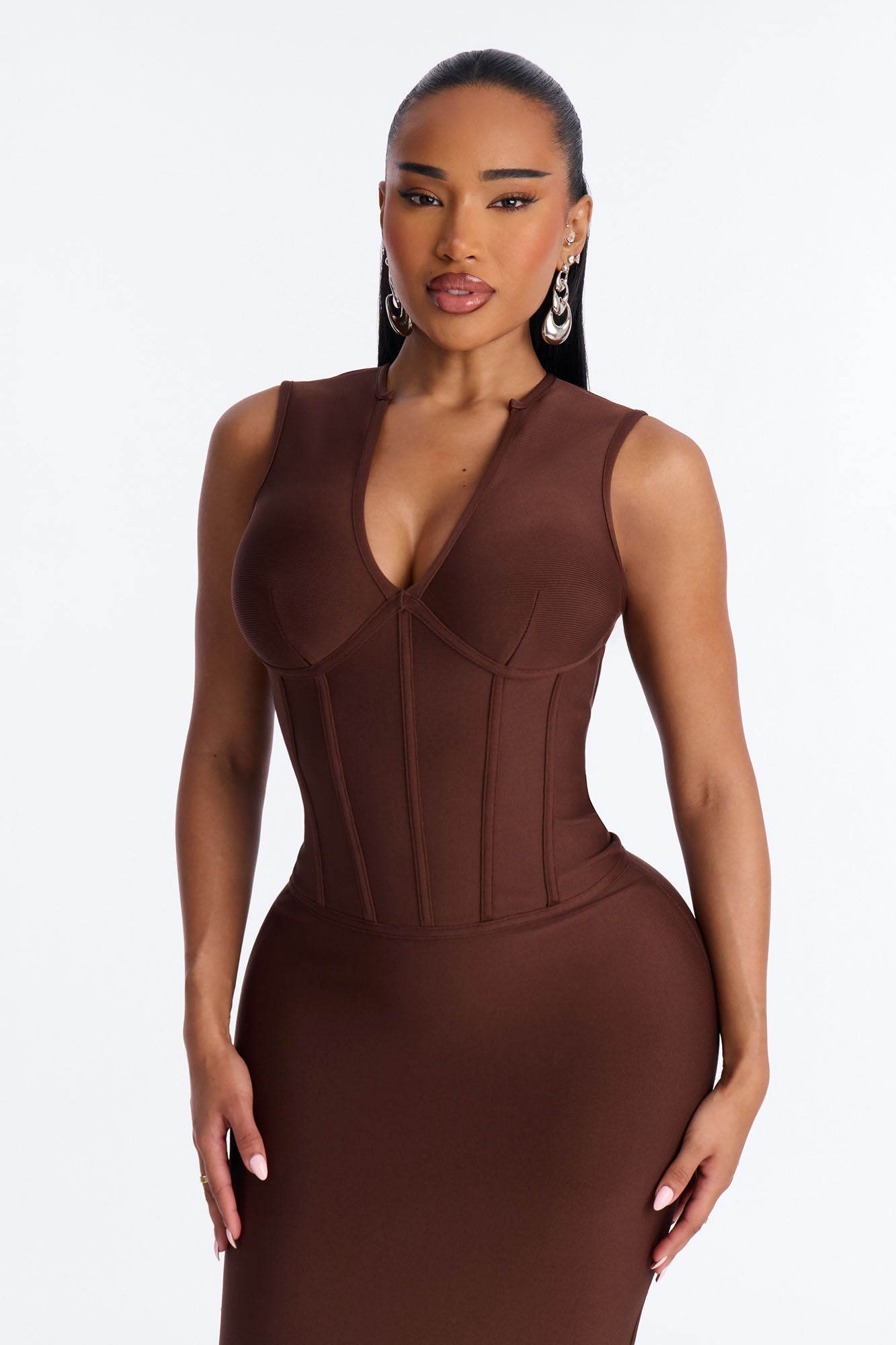 Courtney Corset Waist Bandage Maxi Dress - Chocolate NEWFASHIONEDGE