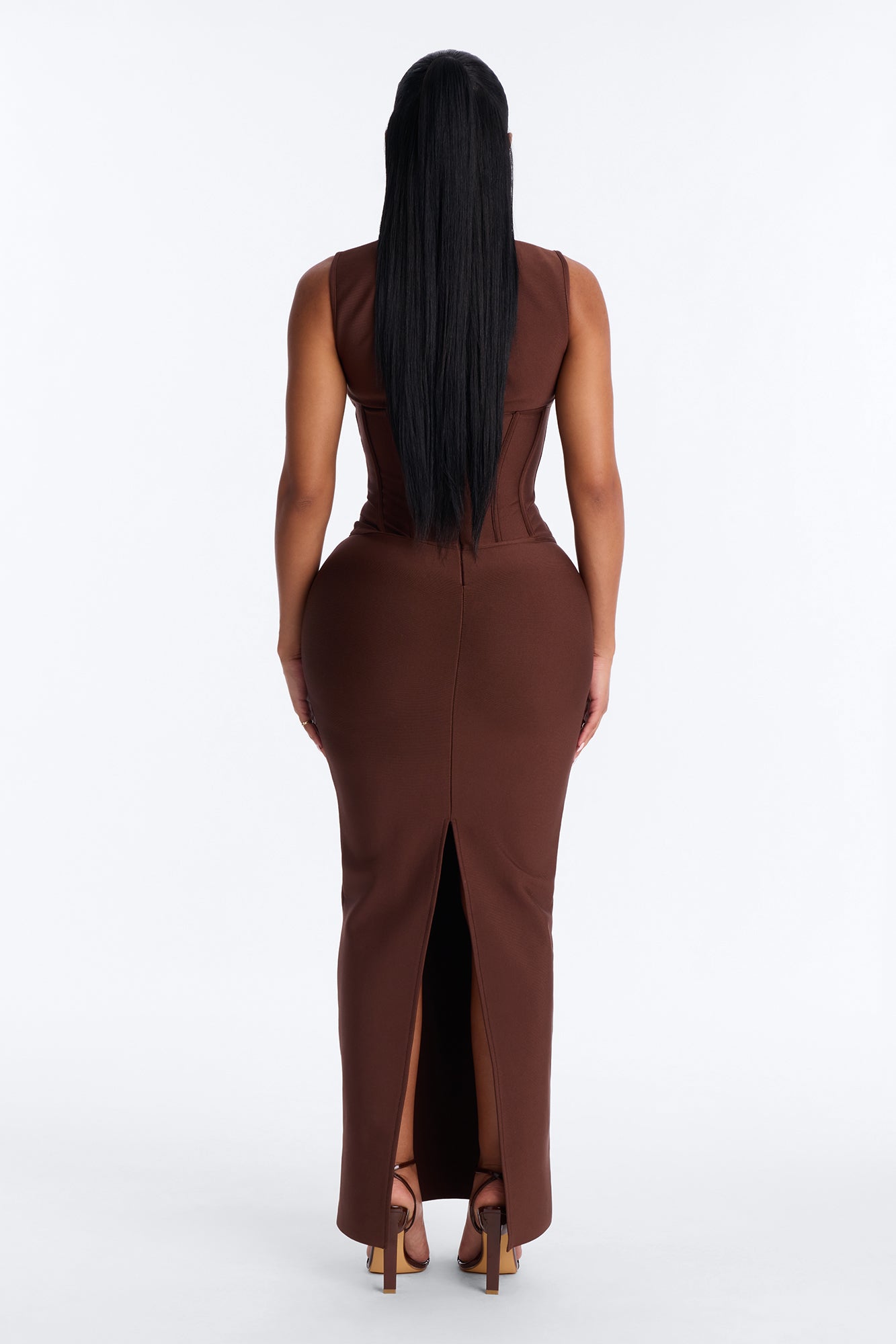 Courtney Corset Waist Bandage Maxi Dress - Chocolate NEWFASHIONEDGE
