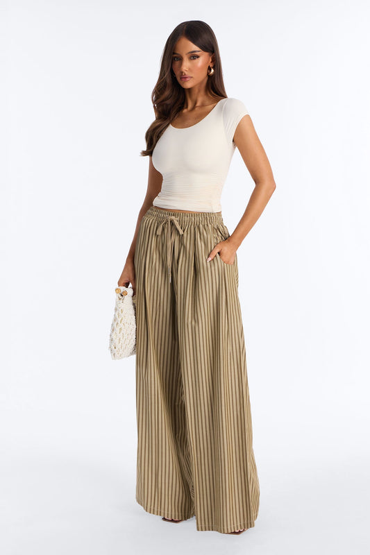 Timothy Striped Wide Leg Pant - Olive/combo