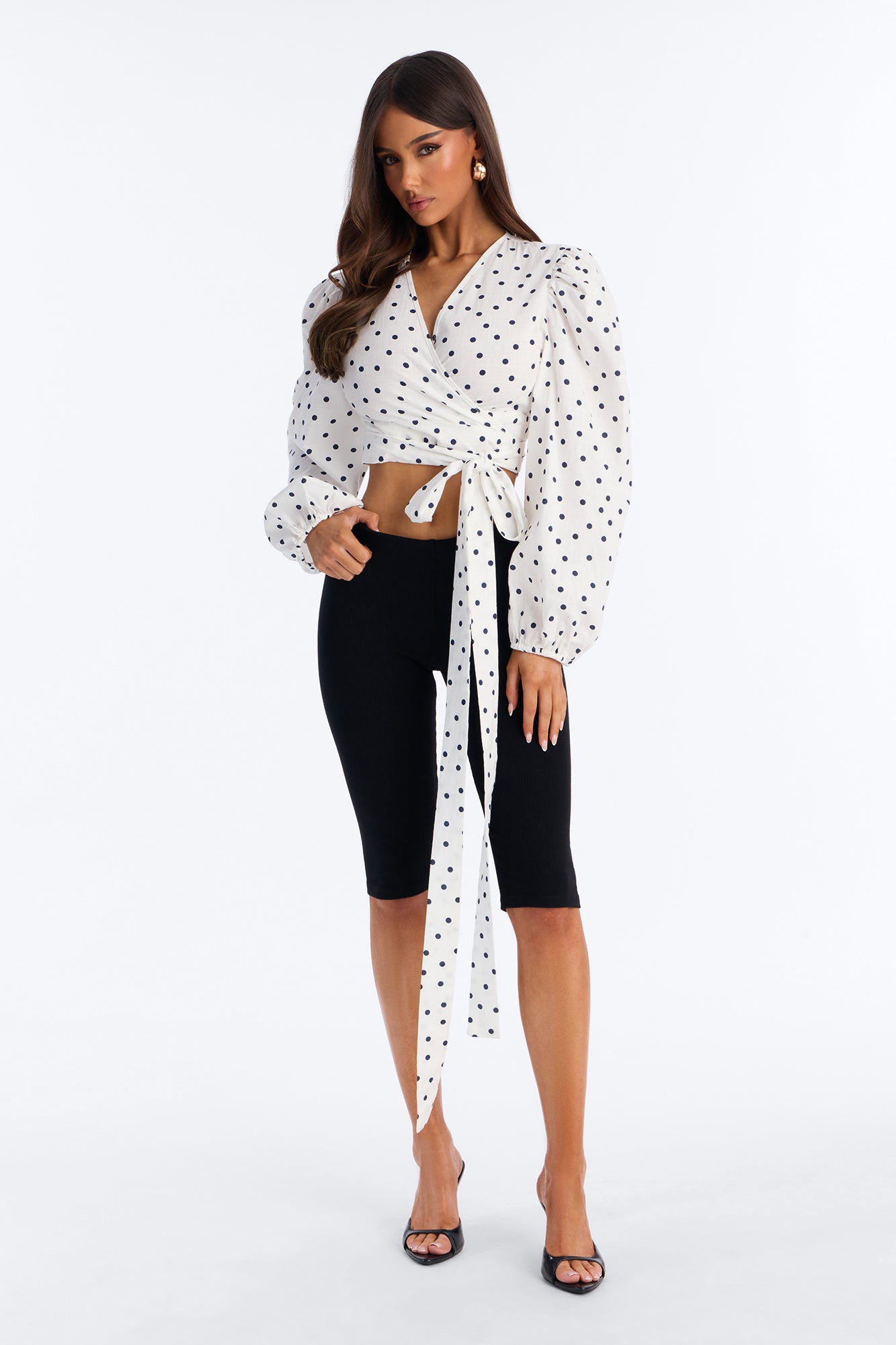 Scene Stealer Polka Dot Tie Waist Linen Top - White/combo NEWFASHIONEDGE