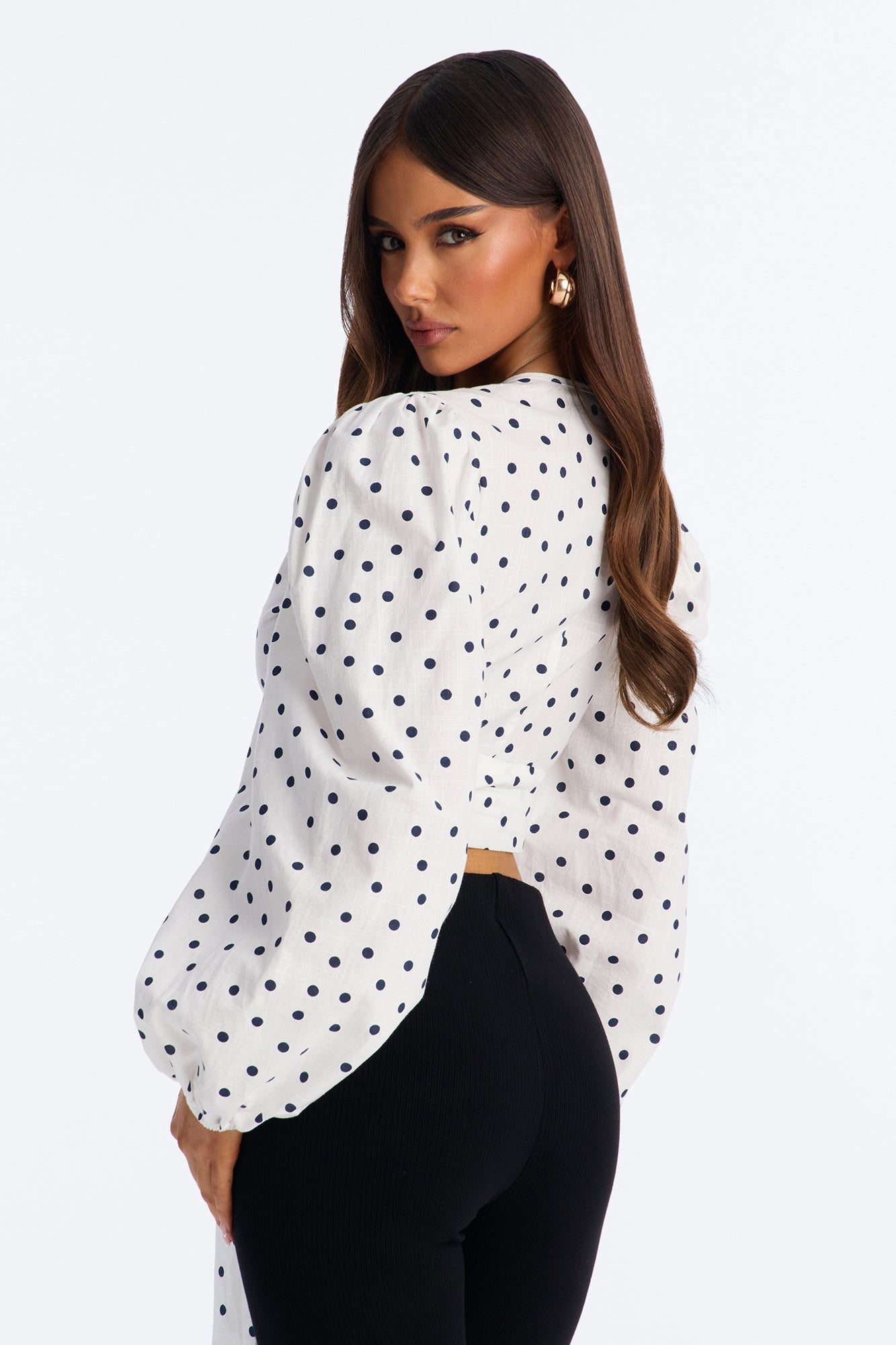 Scene Stealer Polka Dot Tie Waist Linen Top - White/combo NEWFASHIONEDGE