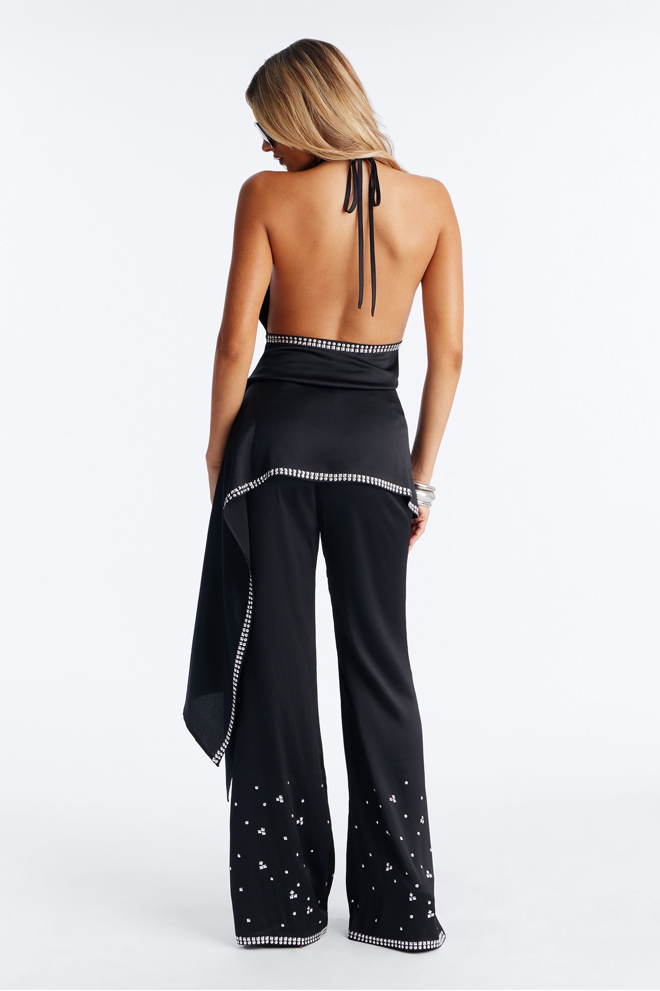 Rey Studded Wrap Pant Set - Black