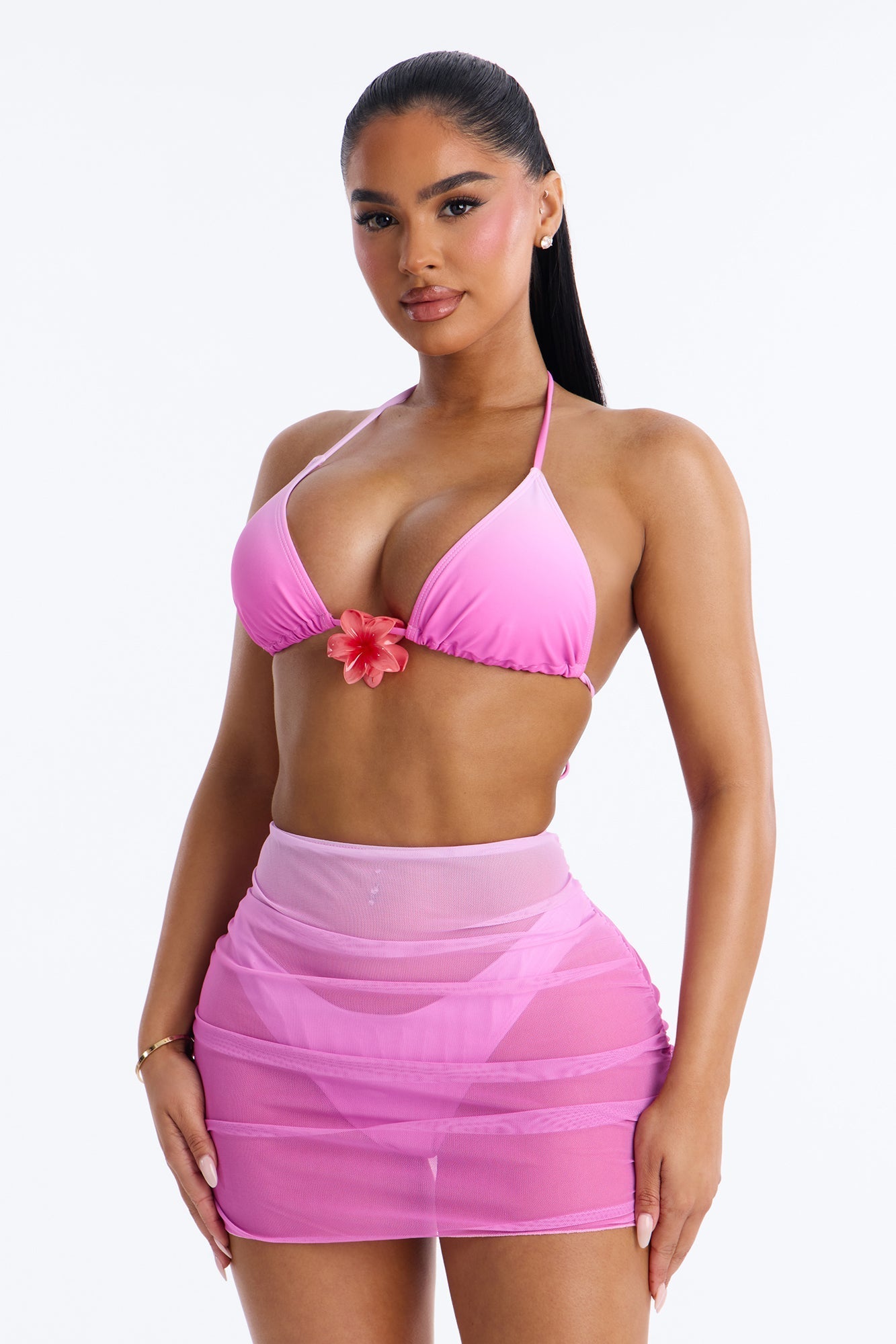 Better Off Bikini And Coverup Skirt - Pink/combo NEWFASHIONEDGE