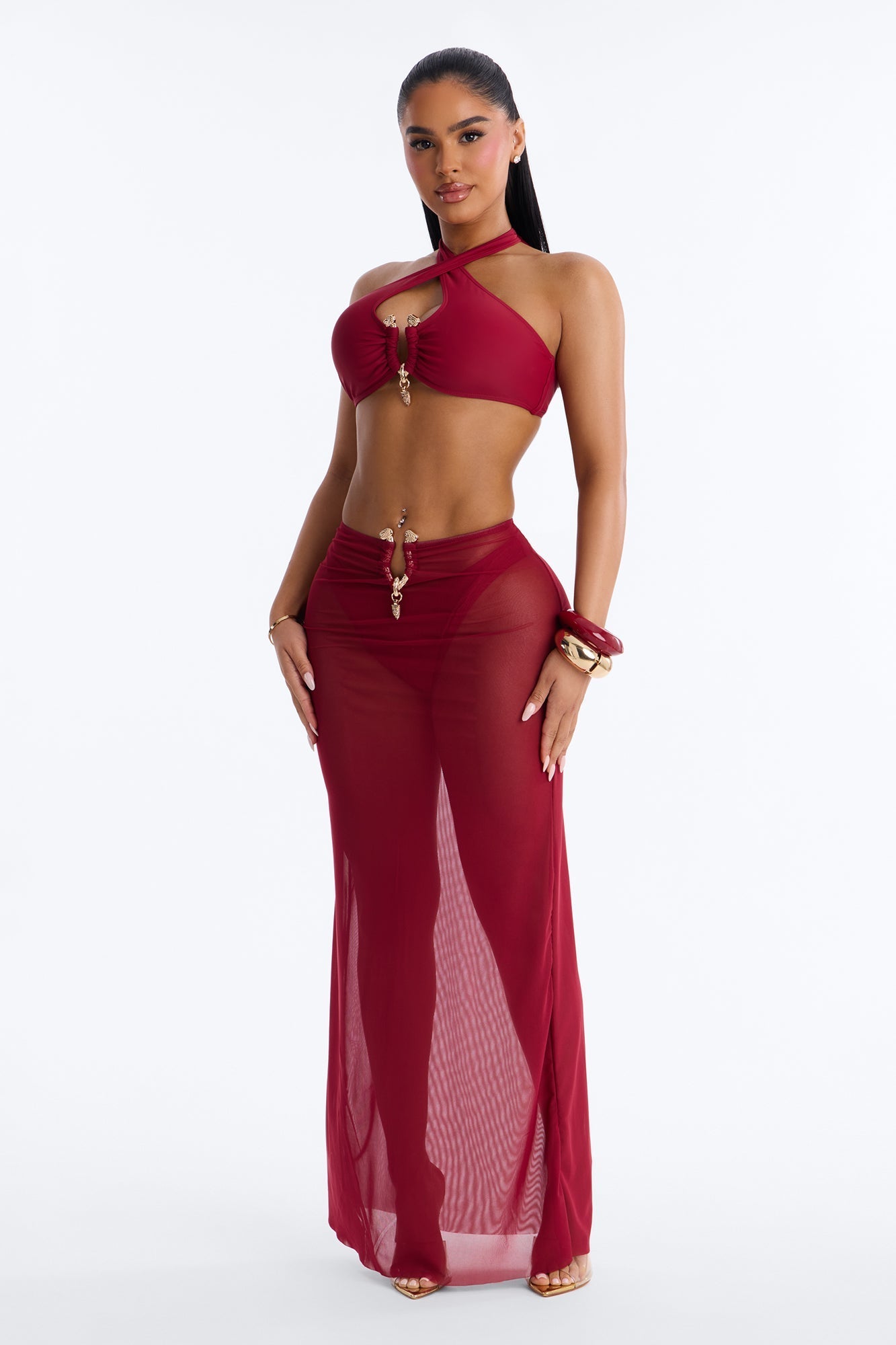 Till Sunrise Bikini And Coverup Skirt - Burgundy NEWFASHIONEDGE
