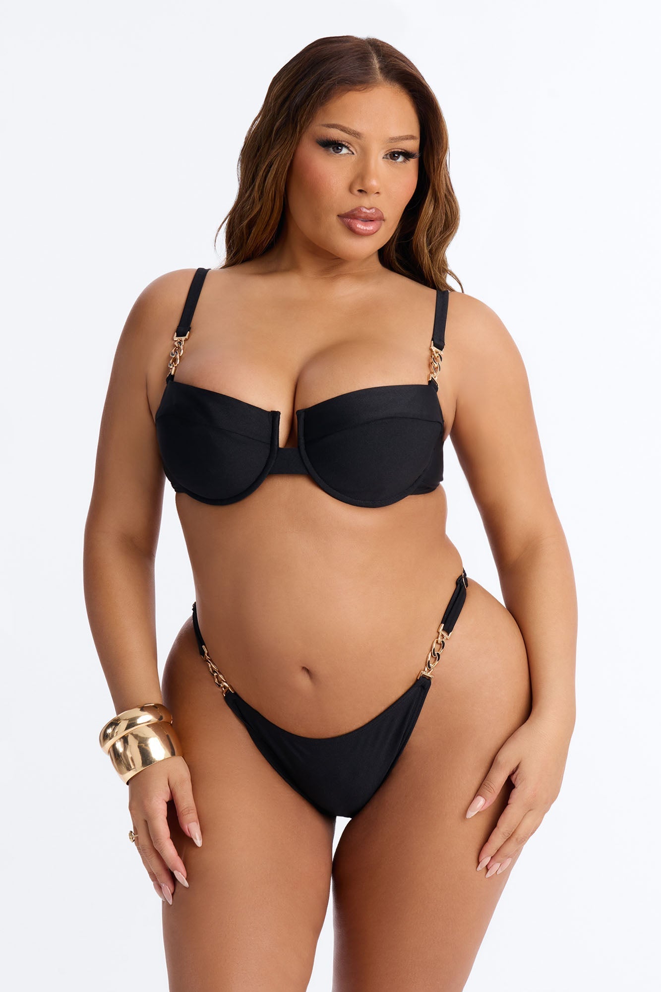 Beach Club Chain Underwire 2 Piece Bikini - Black NEWFASHIONEDGE
