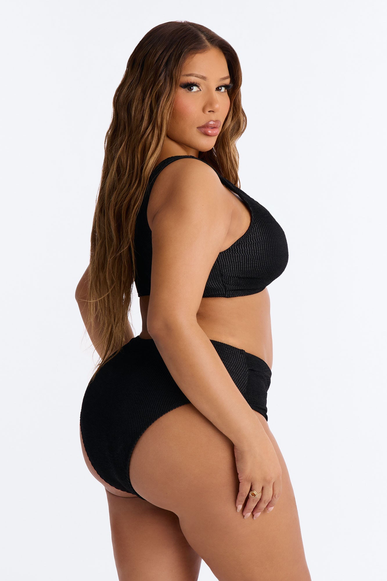 Gaia Ribbed 2 Piece Bralette Bikini Set - Black