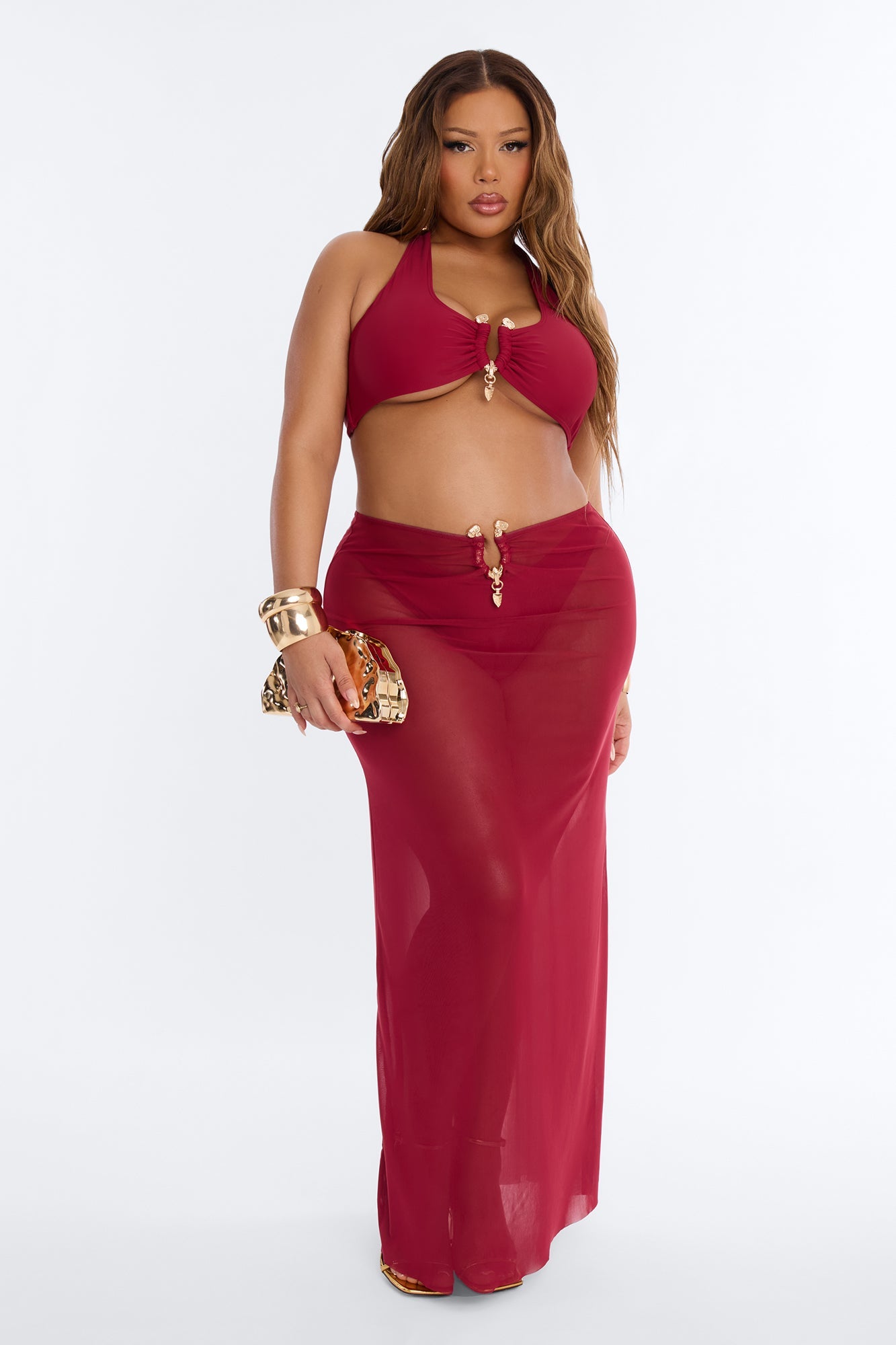 Till Sunrise Bikini And Coverup Skirt - Burgundy