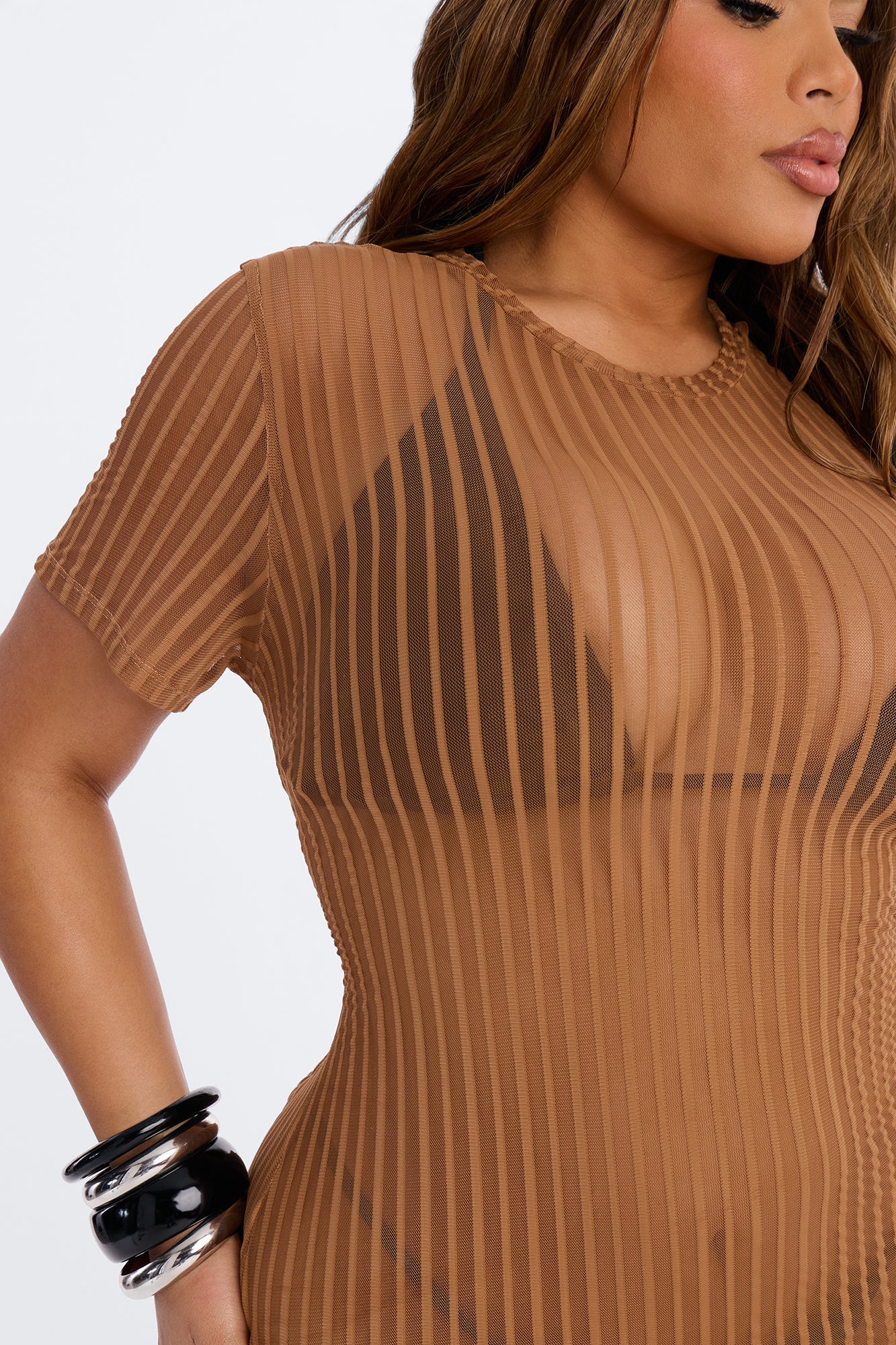 Palm Shade Stripe Cover Up - Mocha Fashion Nova