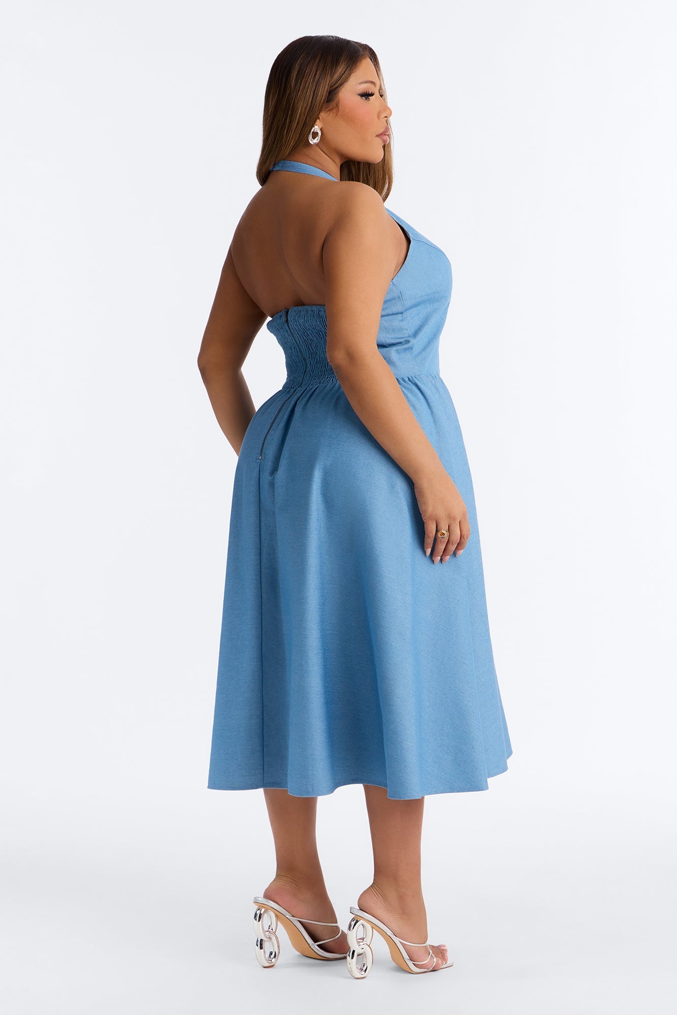Annora Halter Denim Midi Dress - Denim Fashion Nova