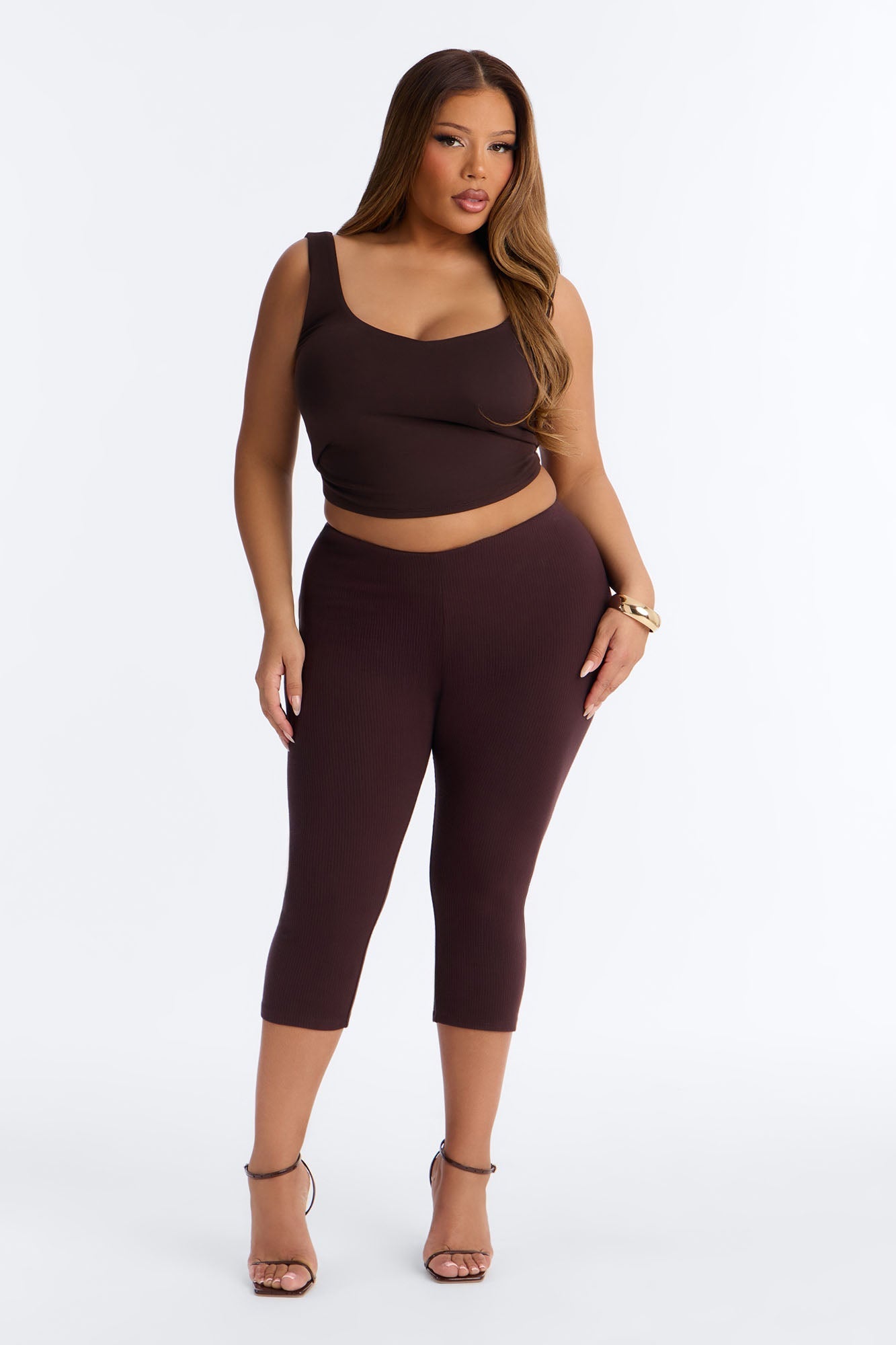 Ultra Ribbed Low Rise Capri Legging - Chocolate NEWFASHIONEDGE