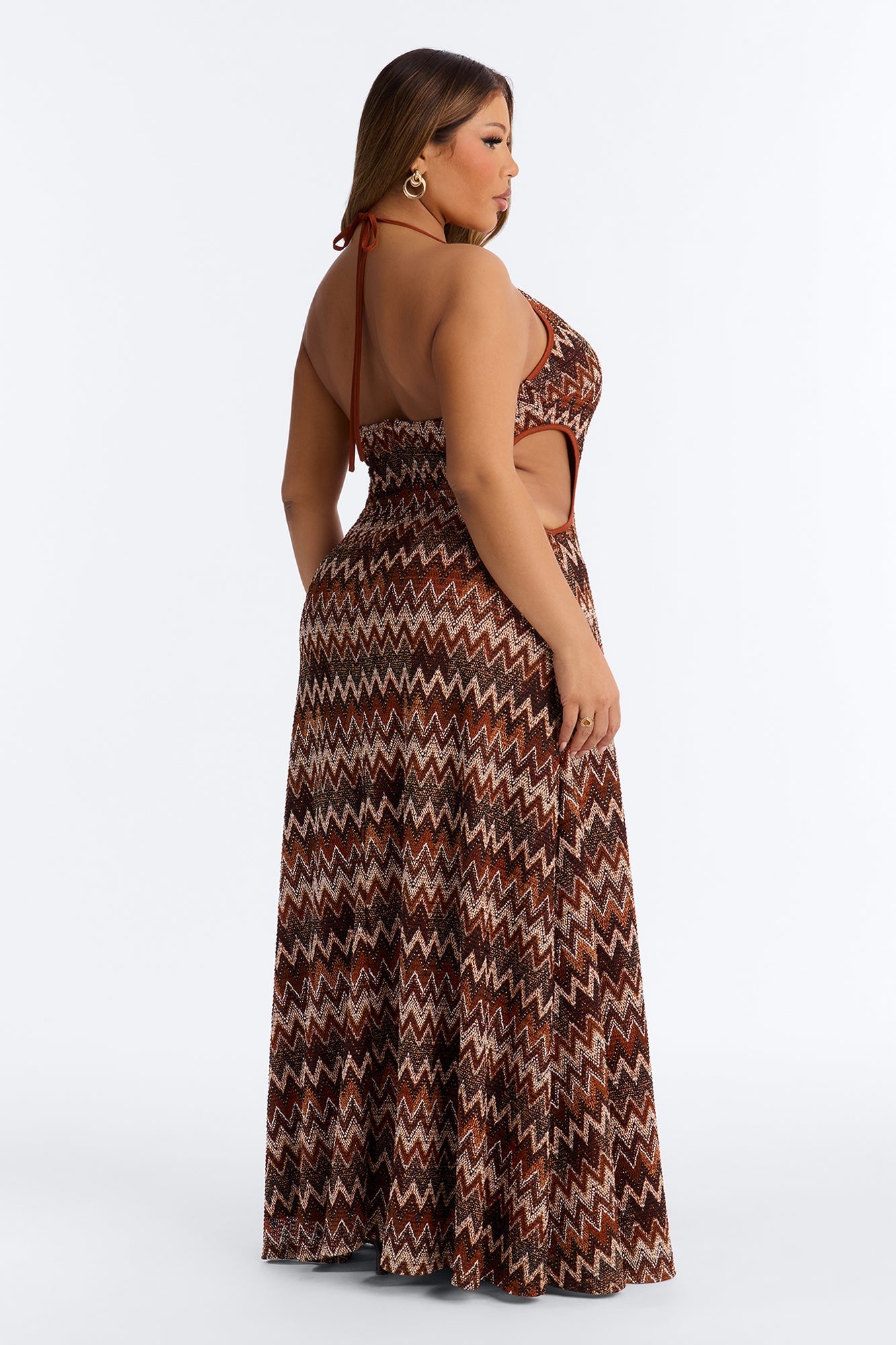 Palm Princess Cut Out Maxi Dress - Brown/combo NEWFASHIONEDGE