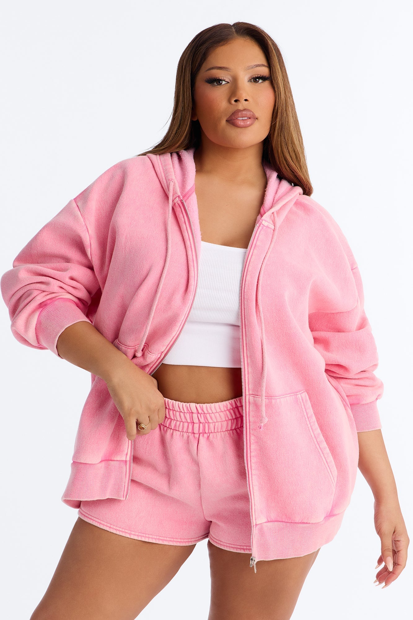 On The Run Washed Fleece Short Set - Pink