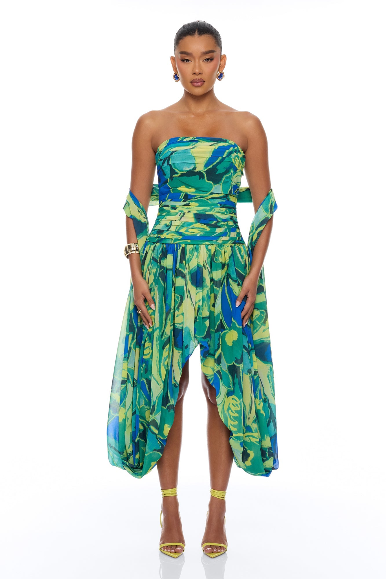 Billie Draped Scarf Chiffon Maxi Dress - Green/combo