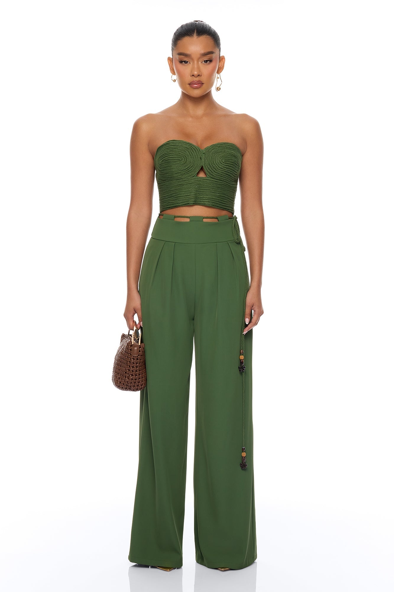Cancun Nights Braided Strapless Jumpsuit - Olive NEWFASHIONEDGE