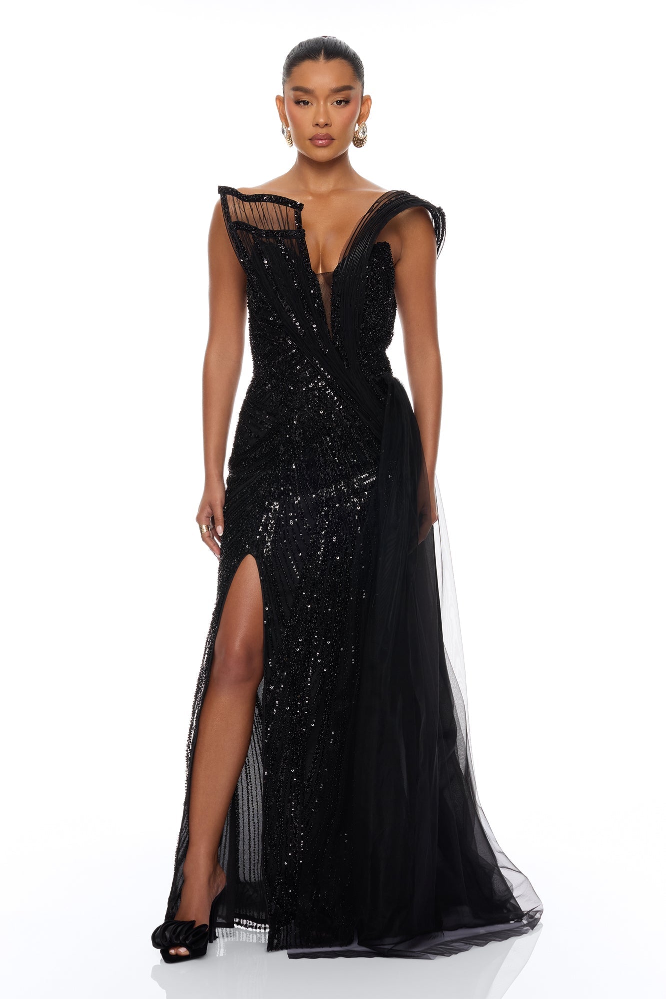 Pure Luxe Embellished Gown - Black NEWFASHIONEDGE