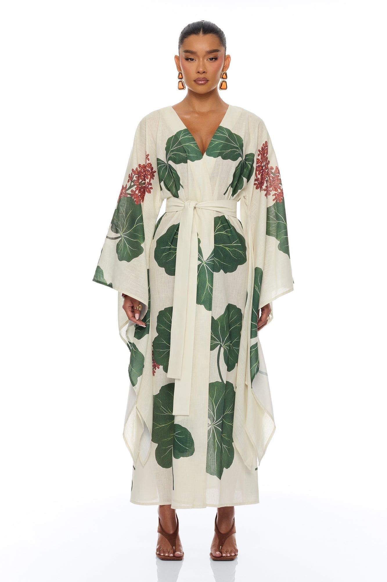 Tropic Getaway Linen Kimono - Ivory/combo NEWFASHIONEDGE