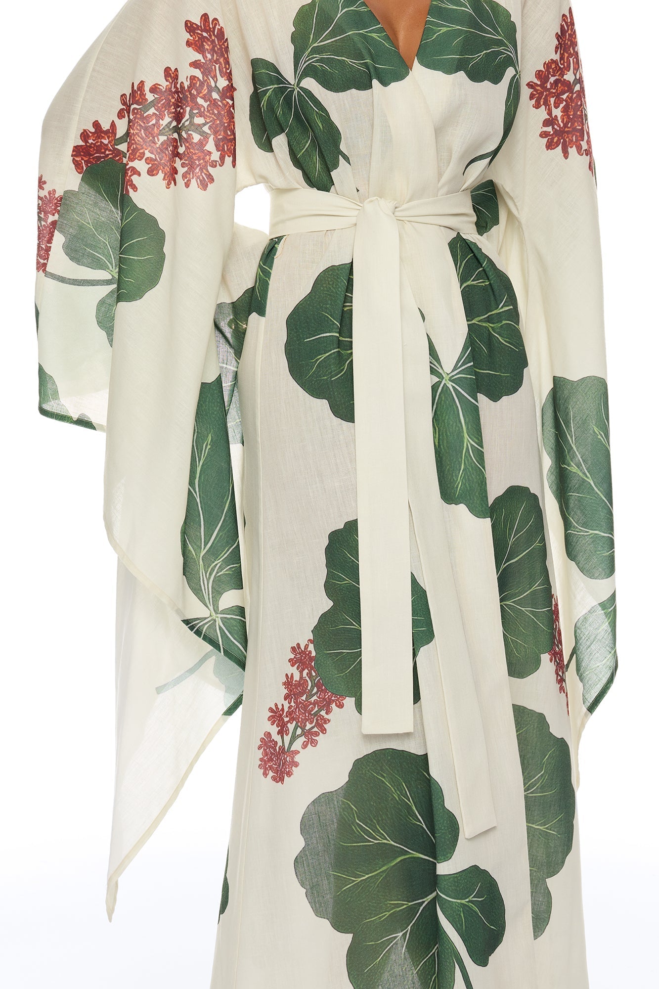 Tropic Getaway Linen Kimono - Ivory/combo NEWFASHIONEDGE