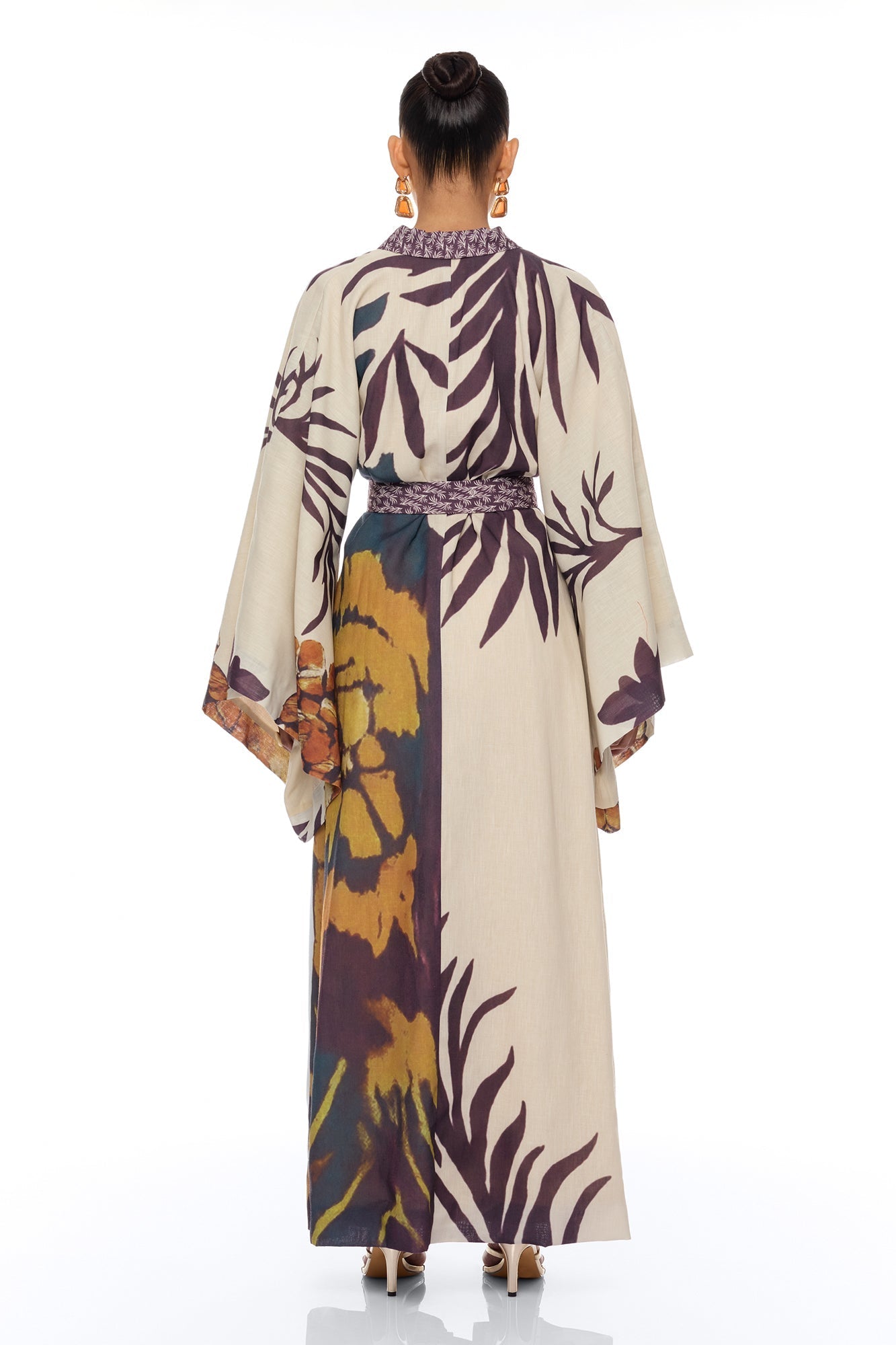 Samira Tie Waist Linen Maxi Dress - Taupe/combo NEWFASHIONEDGE