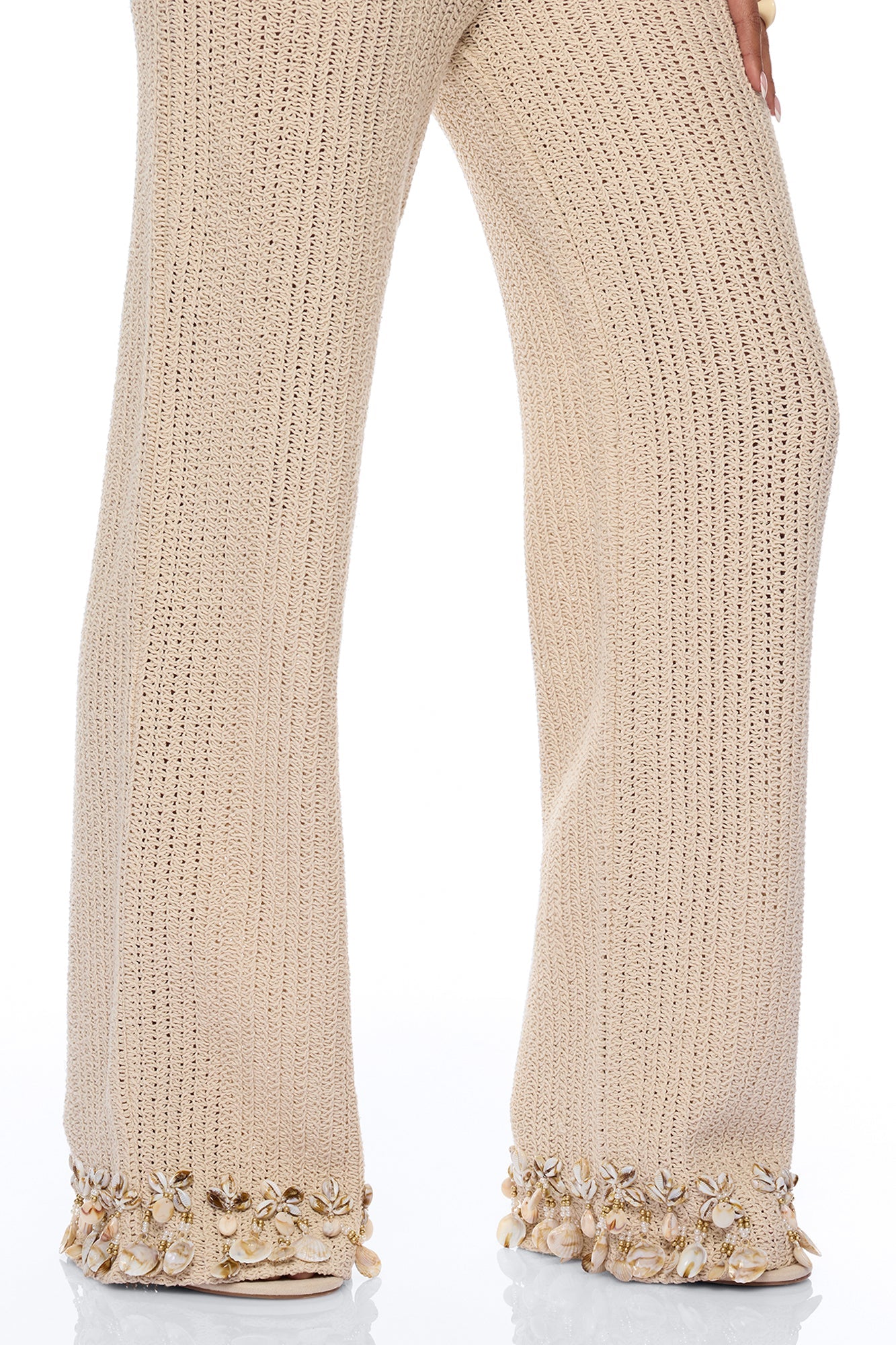 Coastal Vibe Shell Crochet Pant Set - Sand