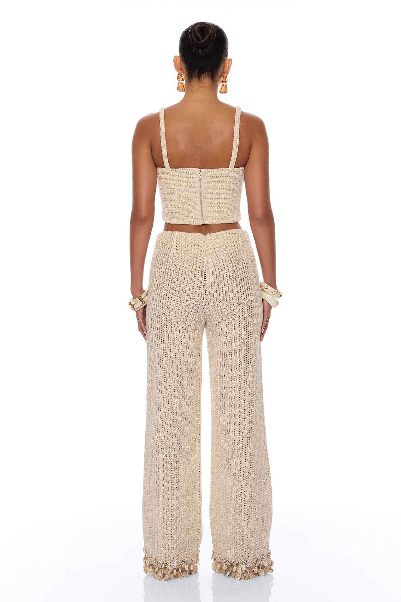 Coastal Vibe Shell Crochet Pant Set - Sand