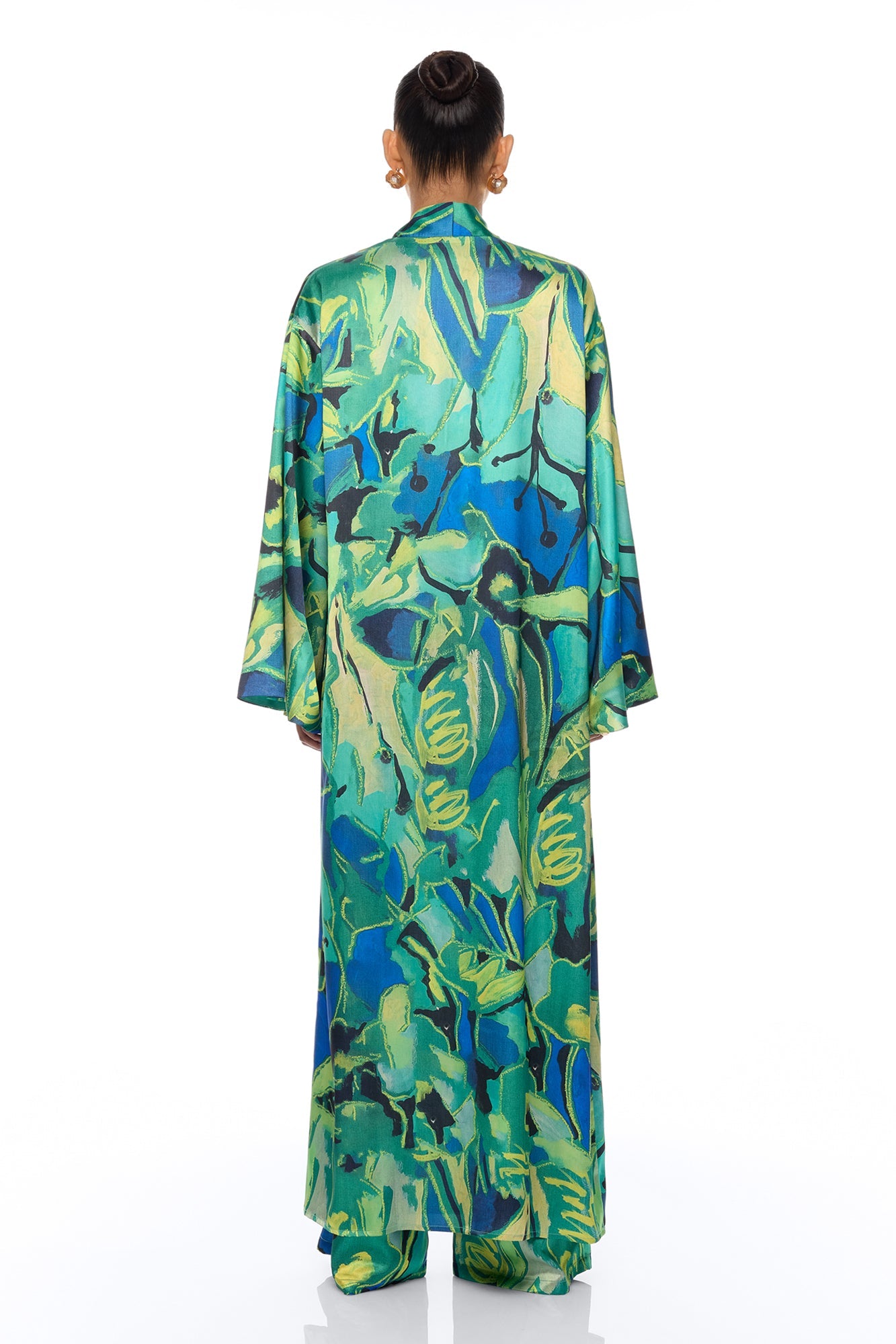 Pure Luxury 3 Piece Satin Kimono Set - Green/combo
