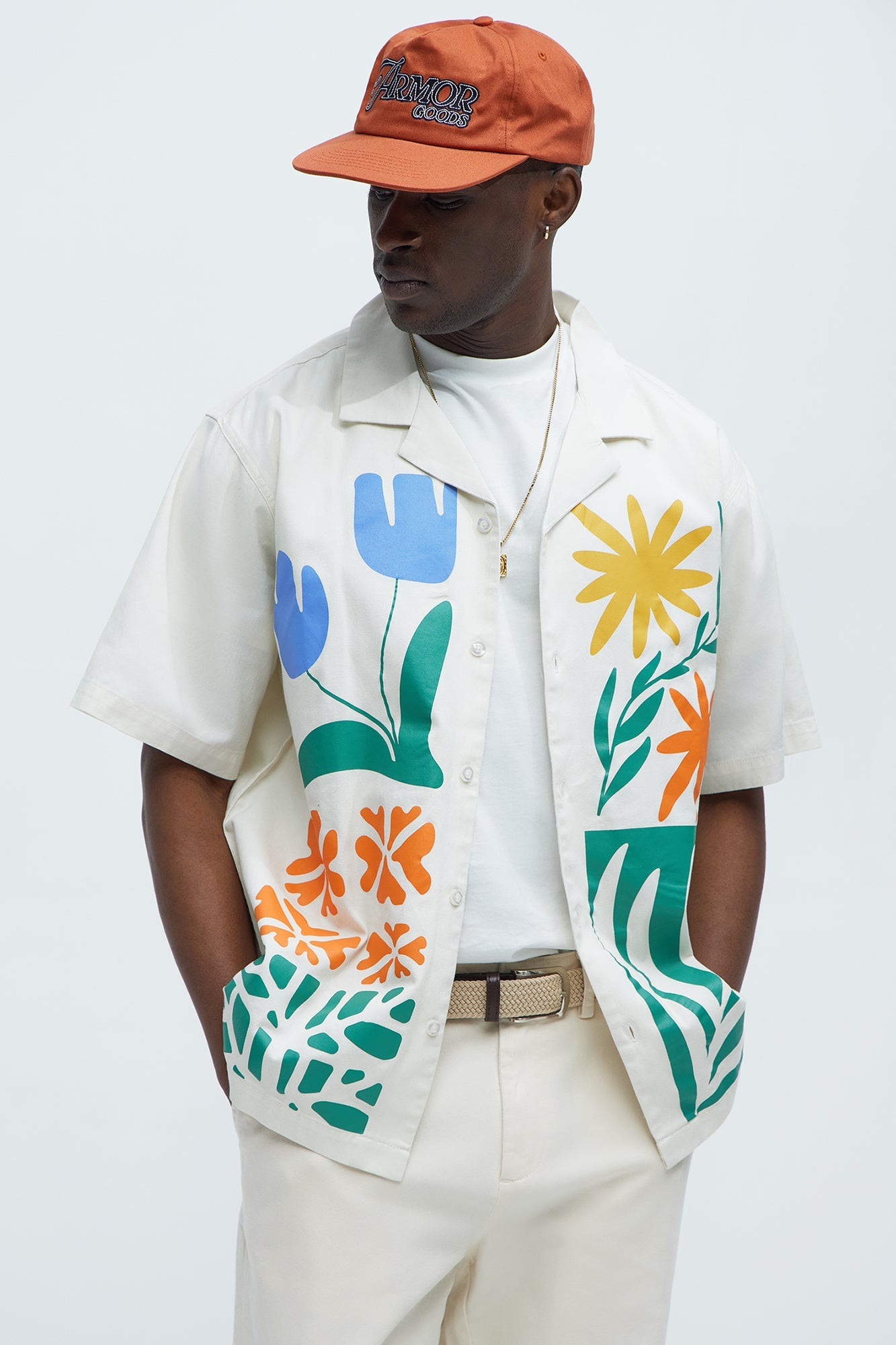 Embrace The Wild Cotton Blend Short Sleeve Button Up Shirt - White