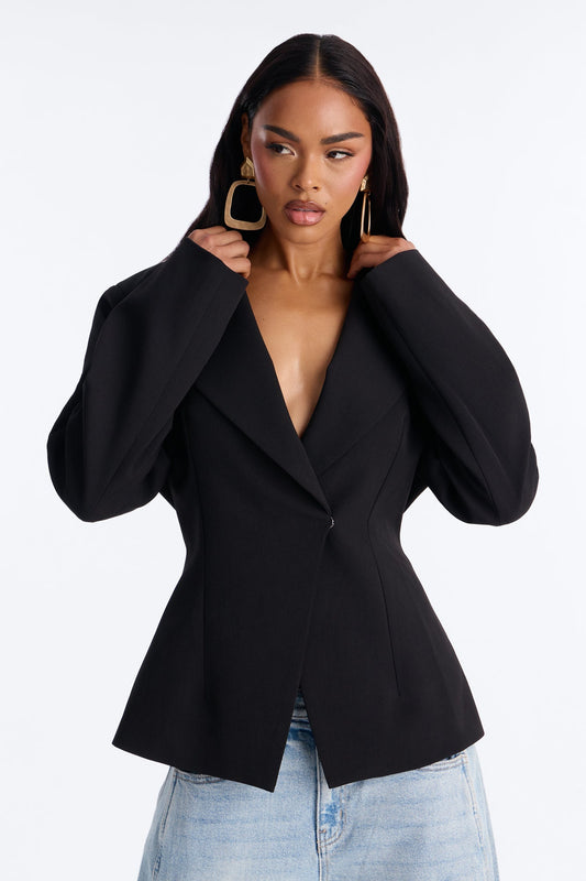 Always Elevated Adjustable Belted Blazer - Black NEWFASHIONEDGE