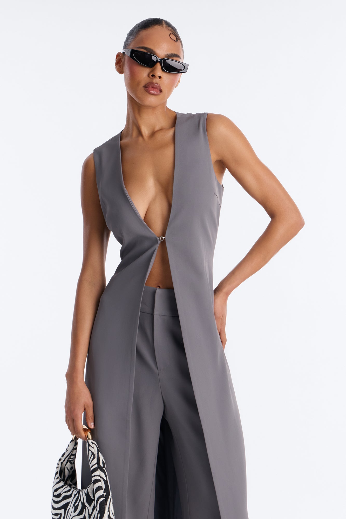Olivia Long Vest Pant Set - Grey
