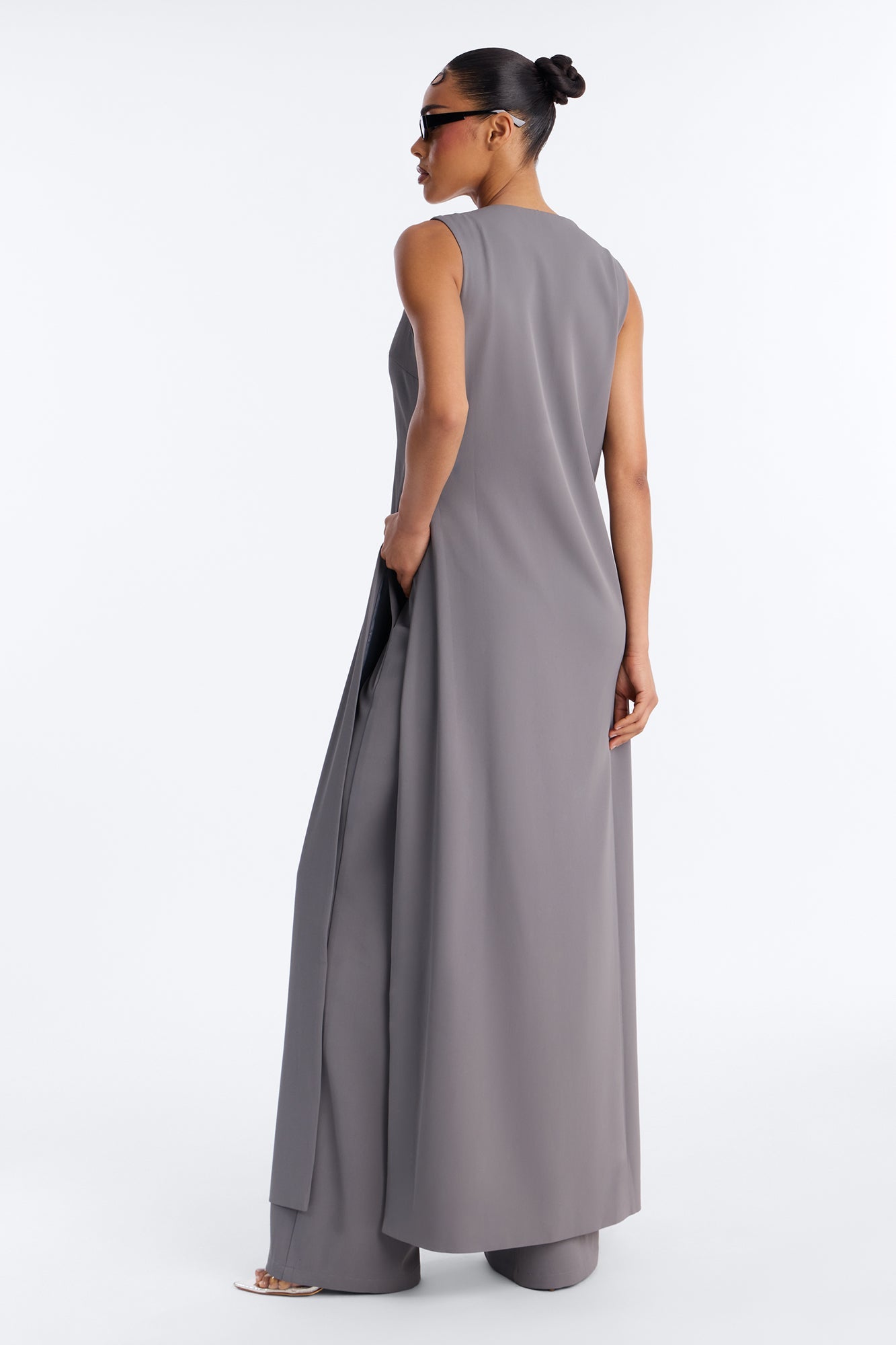 Olivia Long Vest Pant Set - Grey