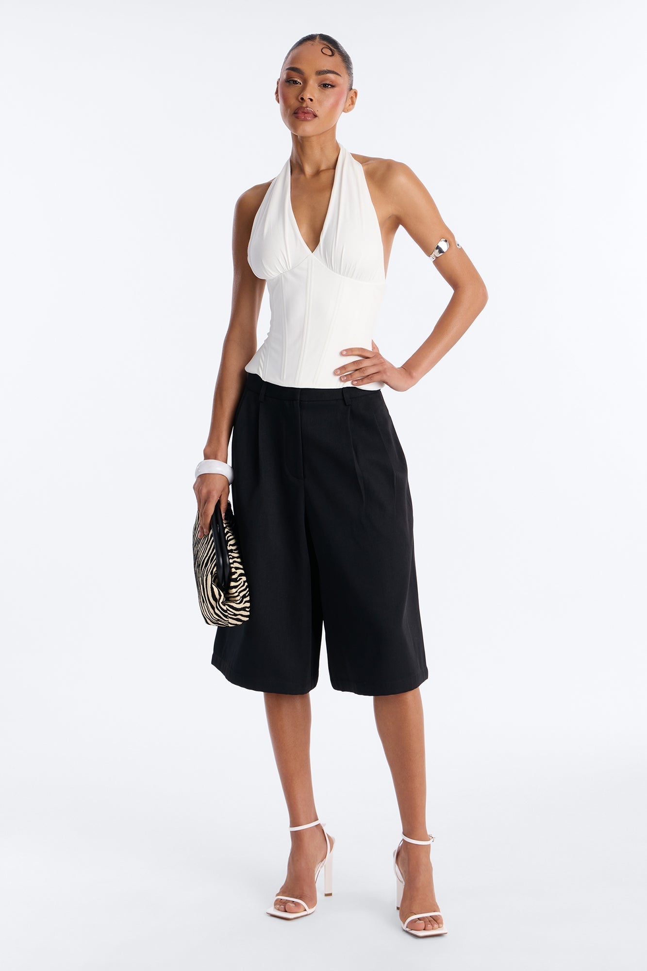 Effortless Grace Peplum Corset Halter Top - White