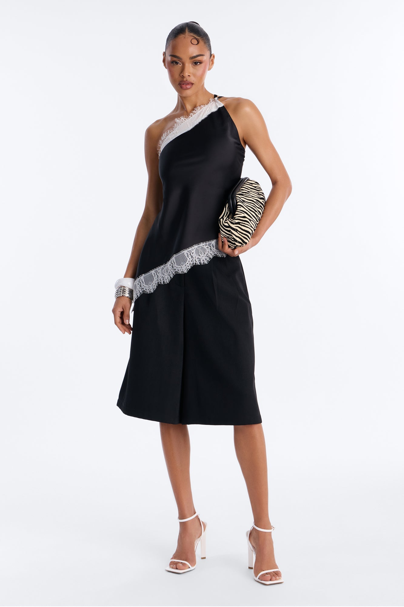 Summer's Little Secret Lace Trim Satin Top - Black/combo