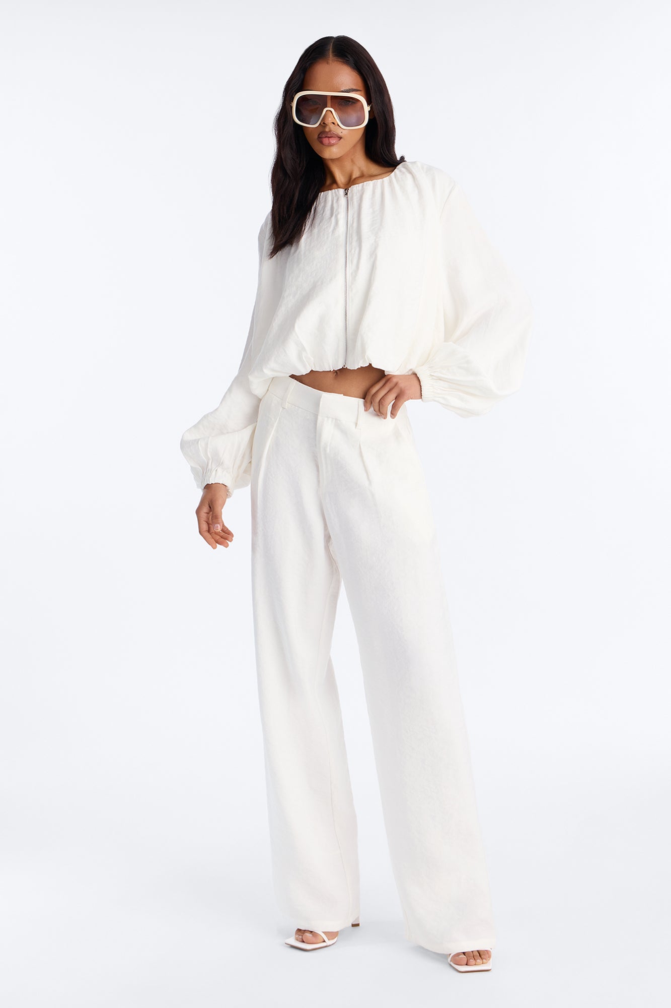 Calliope Linen Bubble Hem Cropped Jacket - Ivory Fashion Nova