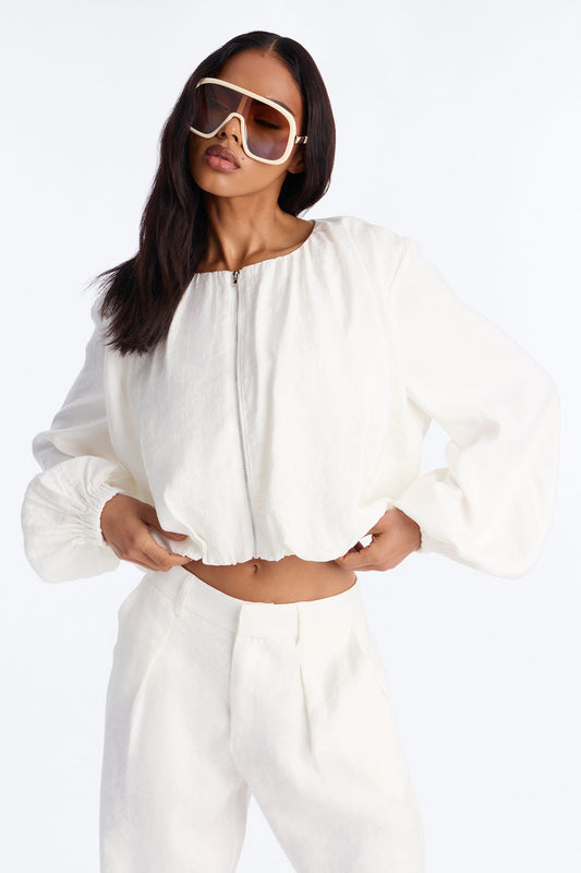 Calliope Linen Bubble Hem Cropped Jacket - Ivory Fashion Nova
