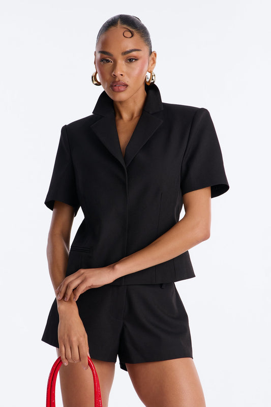 Your New Obsession Fitted Short Sleeve Blazer - Black NEWFASHIONEDGE