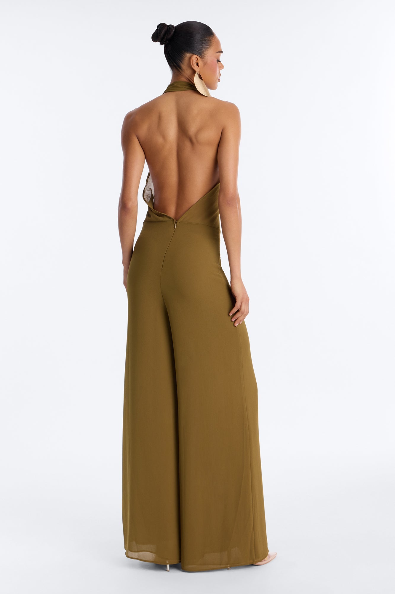 Celsa Chiffon Cowl Jumpsuit - Olive NEWFASHIONEDGE