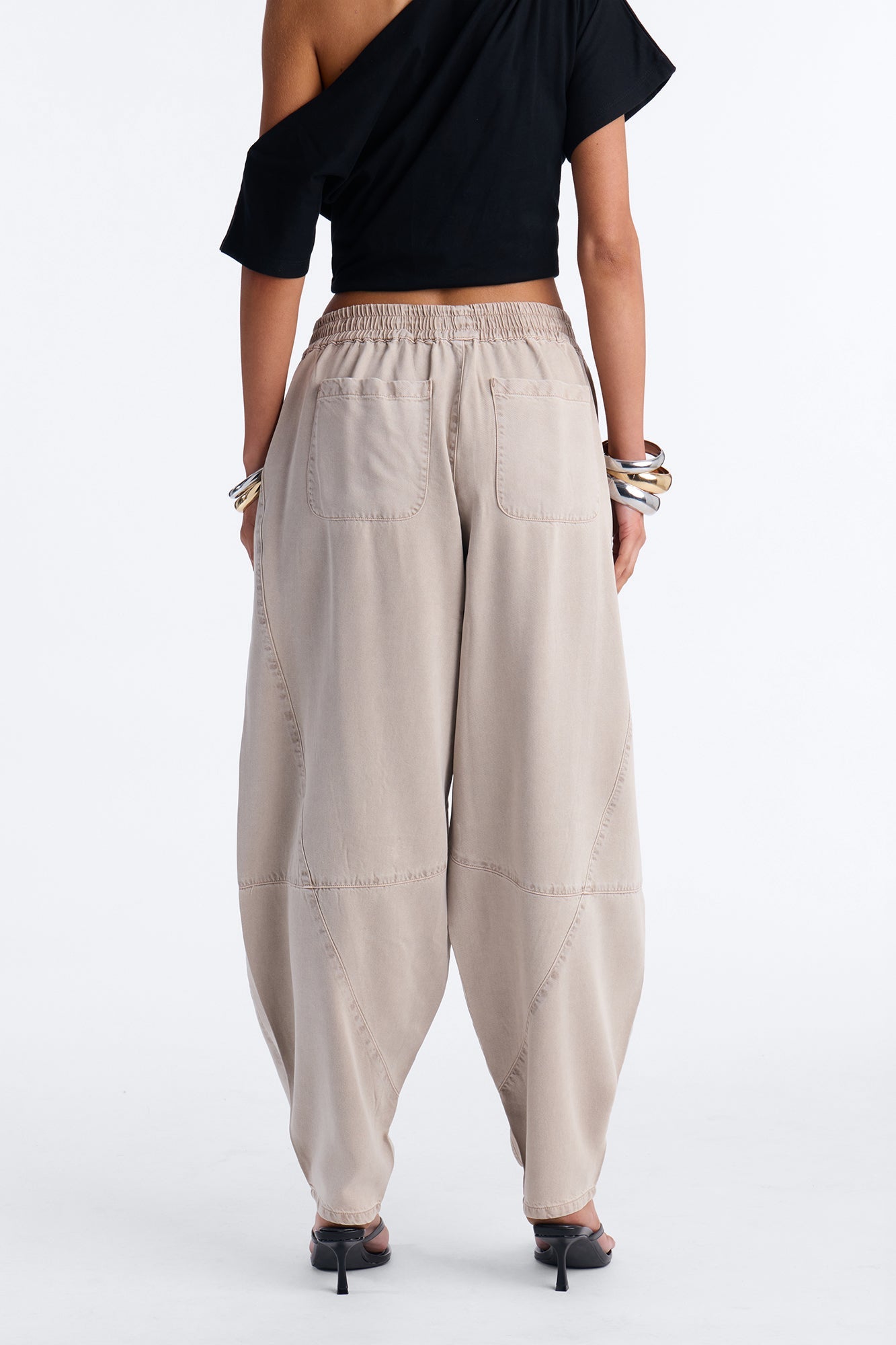 Jeannie Mid Rise Washed Barrel Pants - Stone NEWFASHIONEDGE