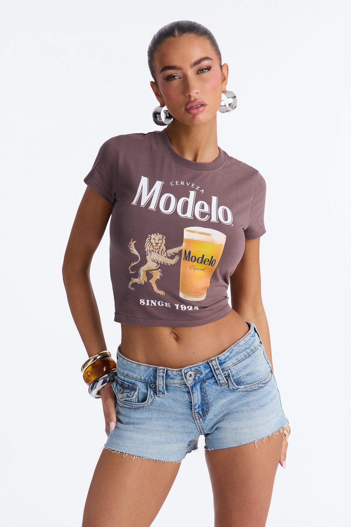 Modelo Collection Rhinestone Baby Tee - Chocolate Fashion Nova