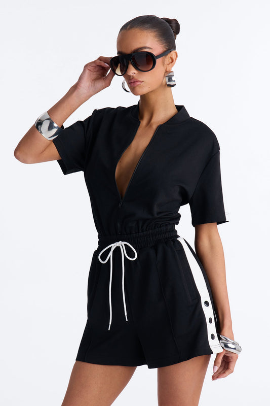 Lianna Short Sleeve Romper - Black Fashion Nova