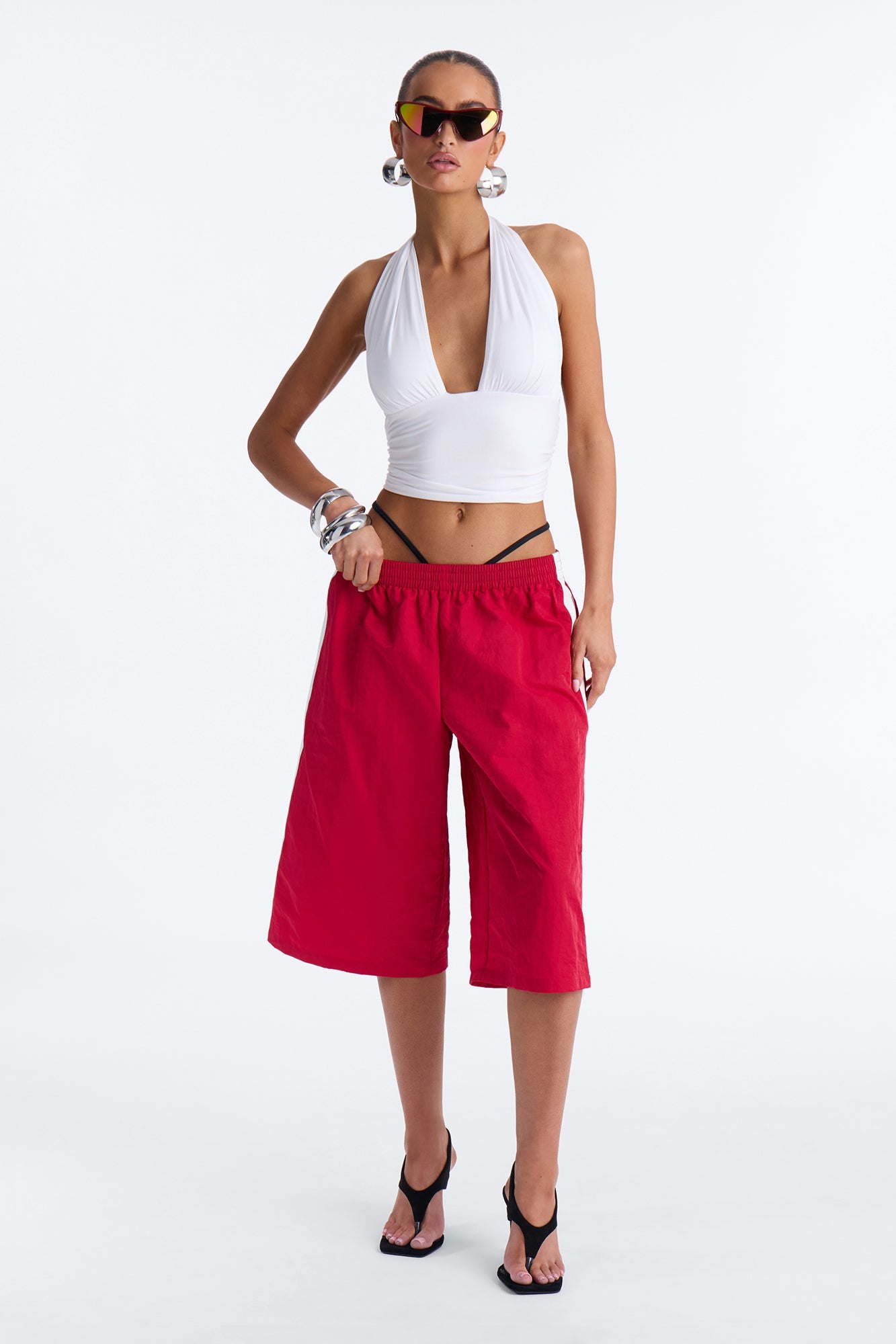 Can't Keep Up Striped Bermuda Track Short - Red/White Fashion Nova