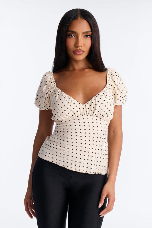 Clancy Polka Dot Babydoll Top - White/Black