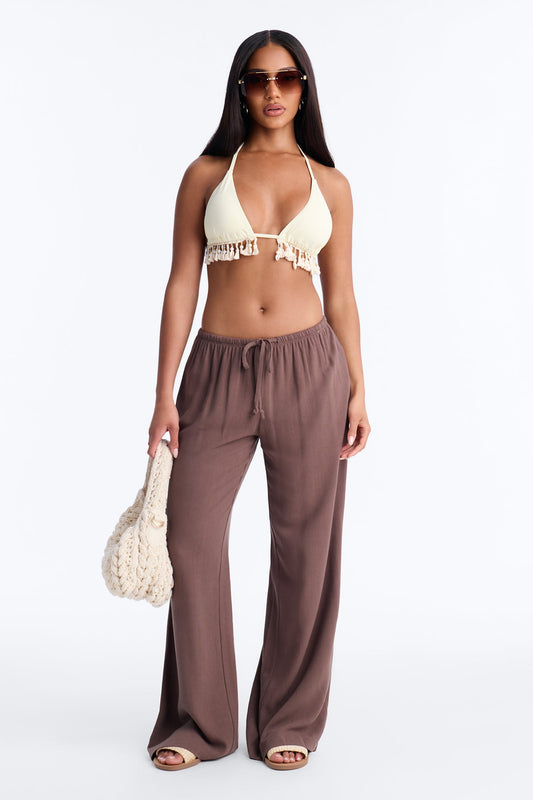 Kienna Low Rise Linen Wide Leg Pant 30″ - Chocolate