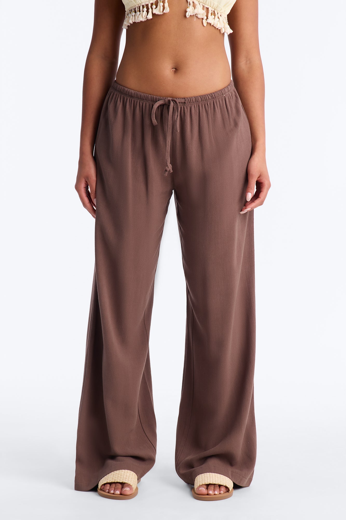 Kienna Low Rise Linen Wide Leg Pant 30″ - Chocolate