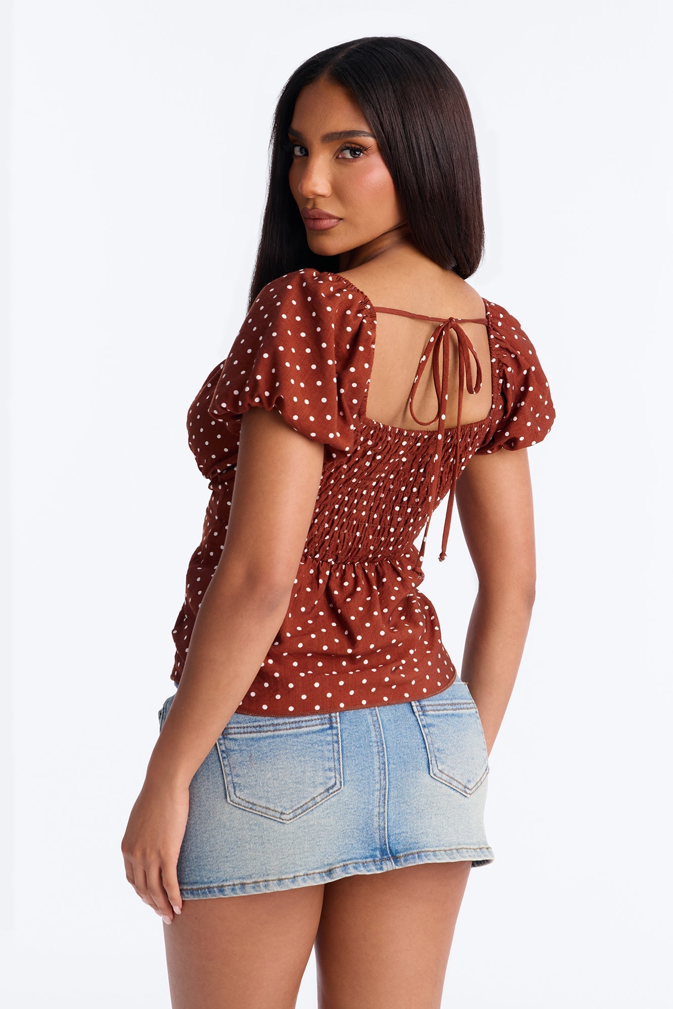Clancy Polka Dot Babydoll Top - Brown Combo