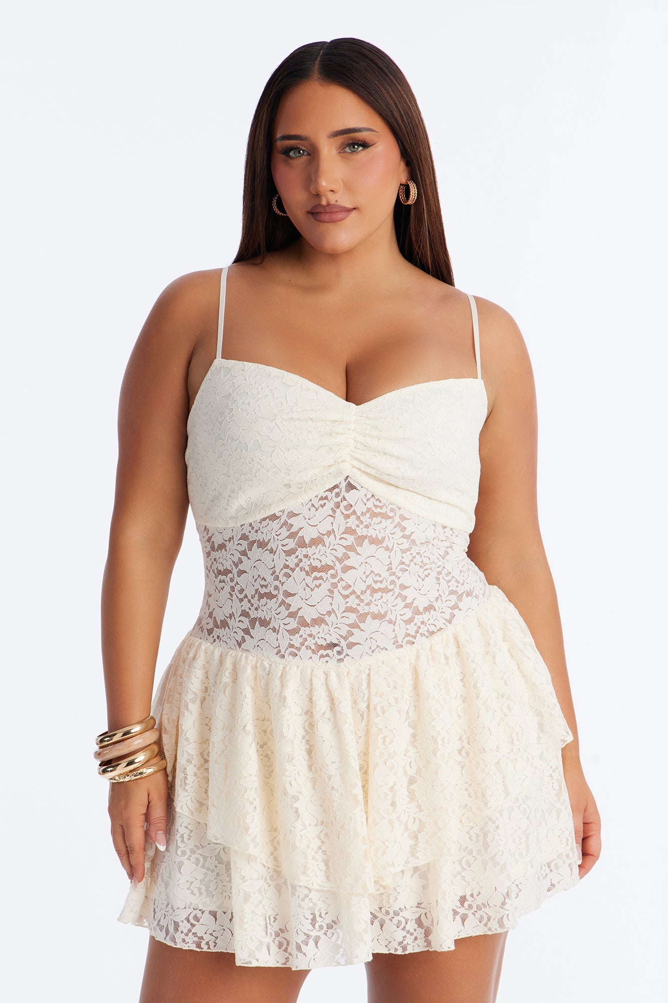 Cecilia Ruffle Lace Mini Dress - Cream Fashion Nova