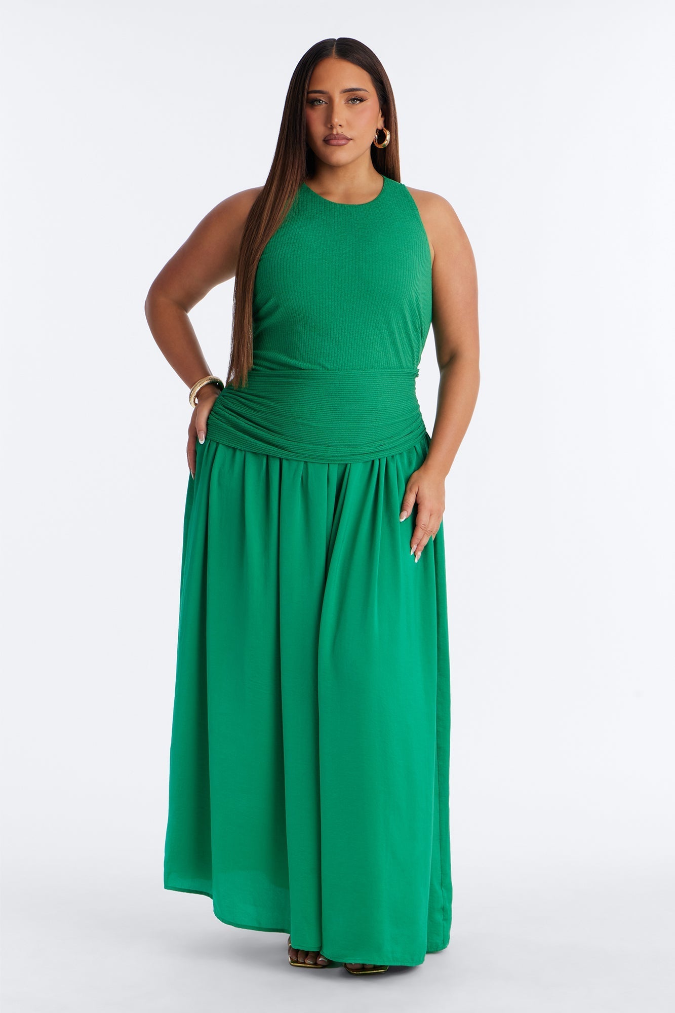 Soho Sleeveless Ribbed Maxi Dress - Kelly Green NEWFASHIONEDGE