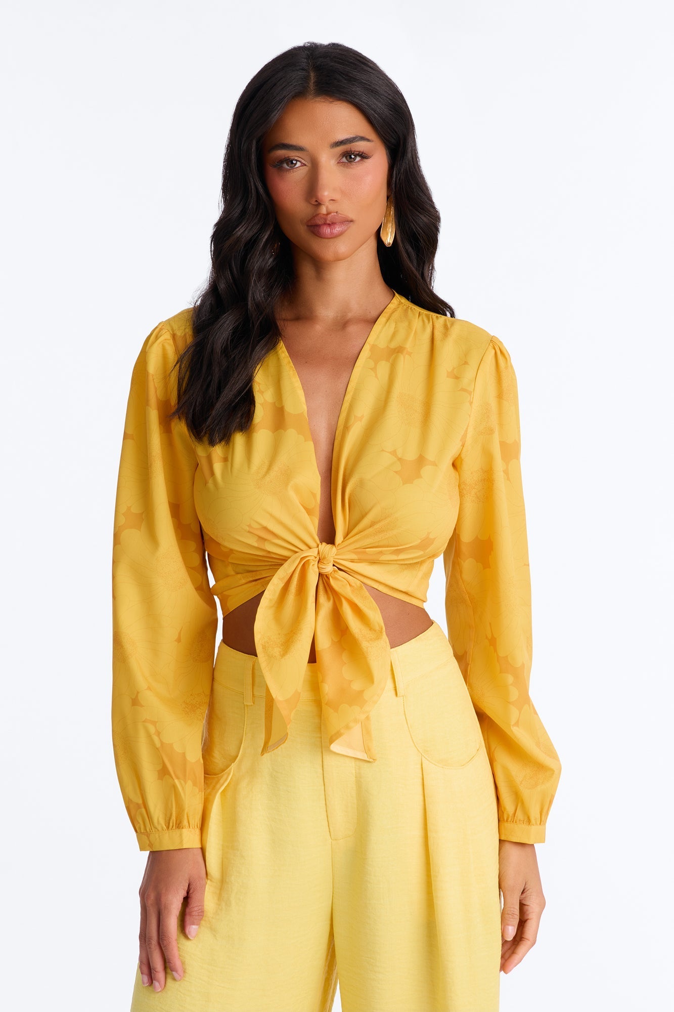 Summer Breeze Therapy Floral Satin Top - Yellow NEWFASHIONEDGE