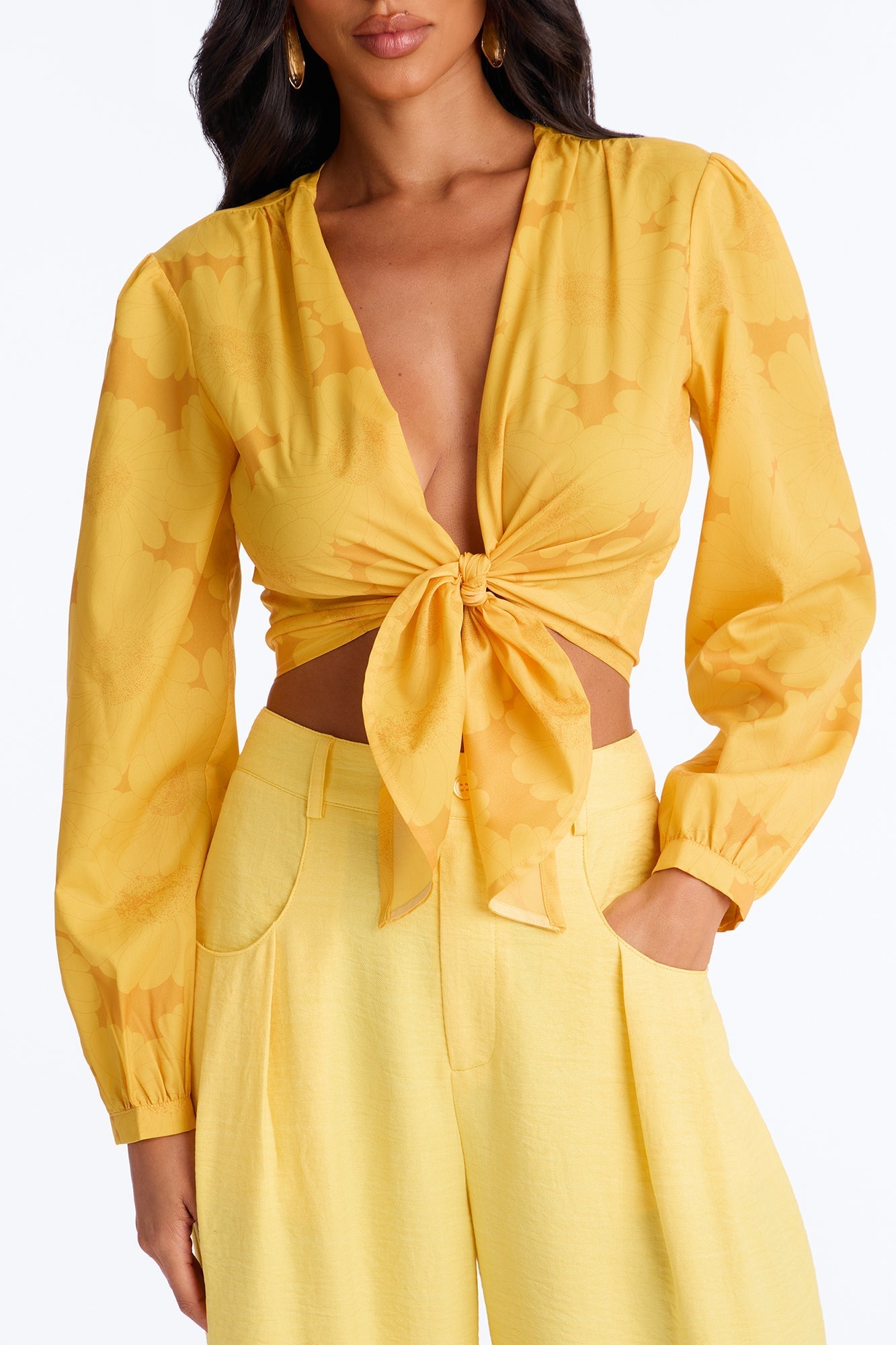 Summer Breeze Therapy Floral Satin Top - Yellow NEWFASHIONEDGE