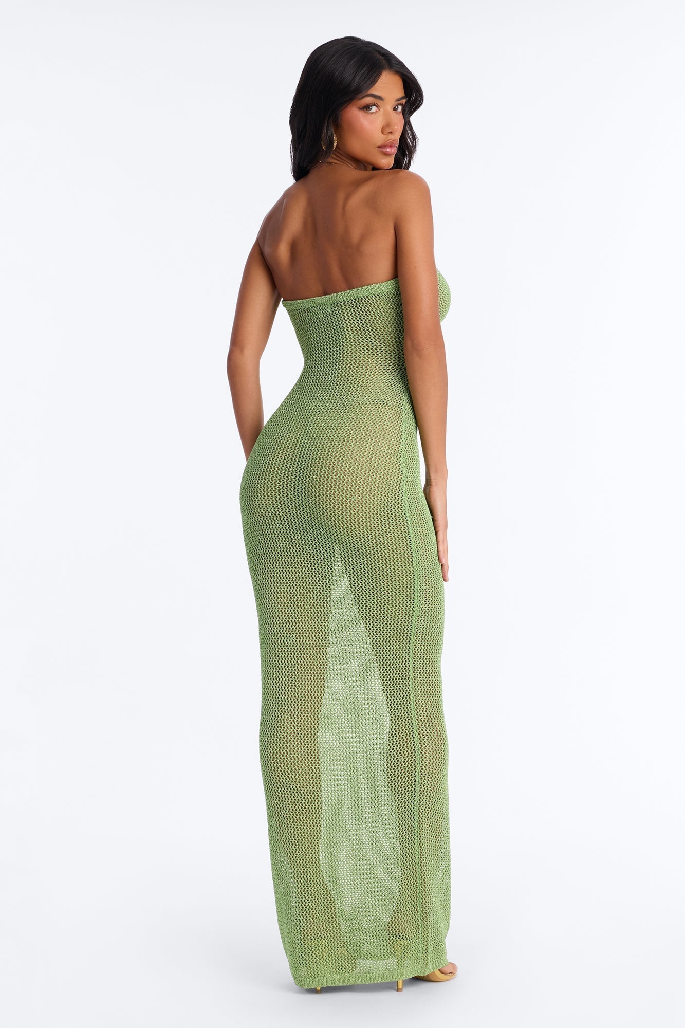 Island Heat Fringe Metallic Crochet Maxi Dress - Green NEWFASHIONEDGE