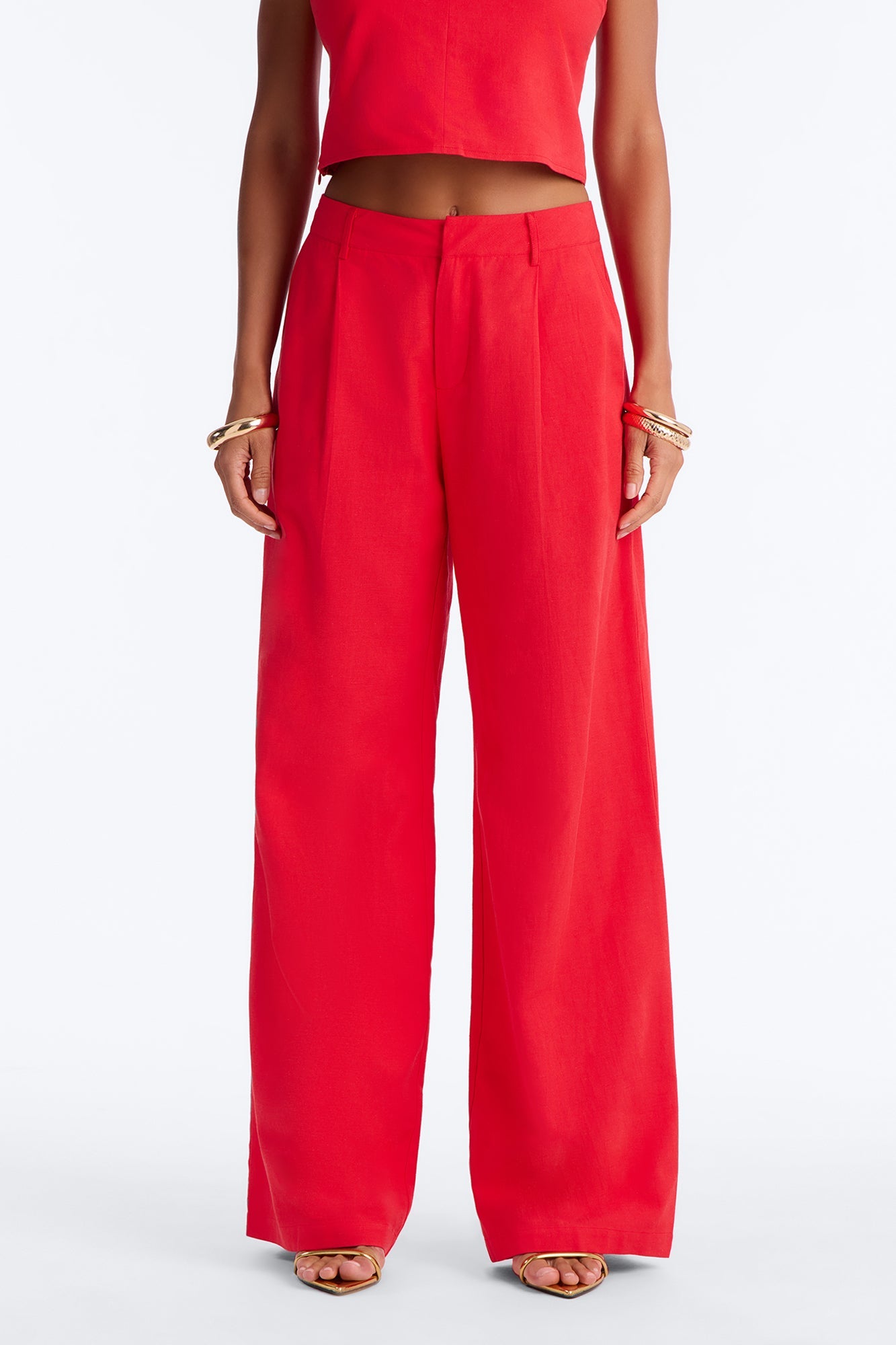 Ocean Breeze Linen Low Rise Pant 33″ - Tomato Red Fashion Nova